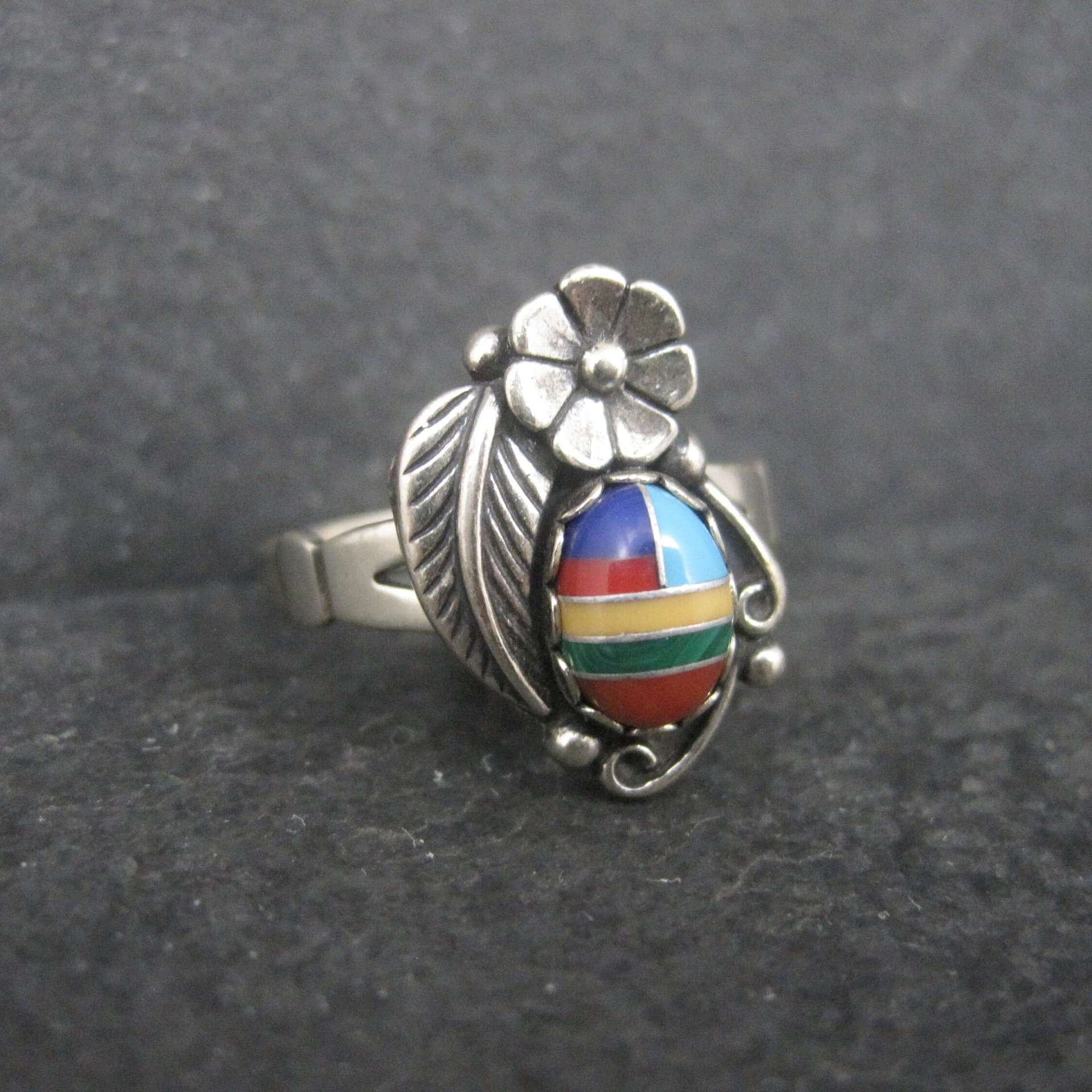 Southwestern Sterling Inlay Feather Ring NOS Size 6.5