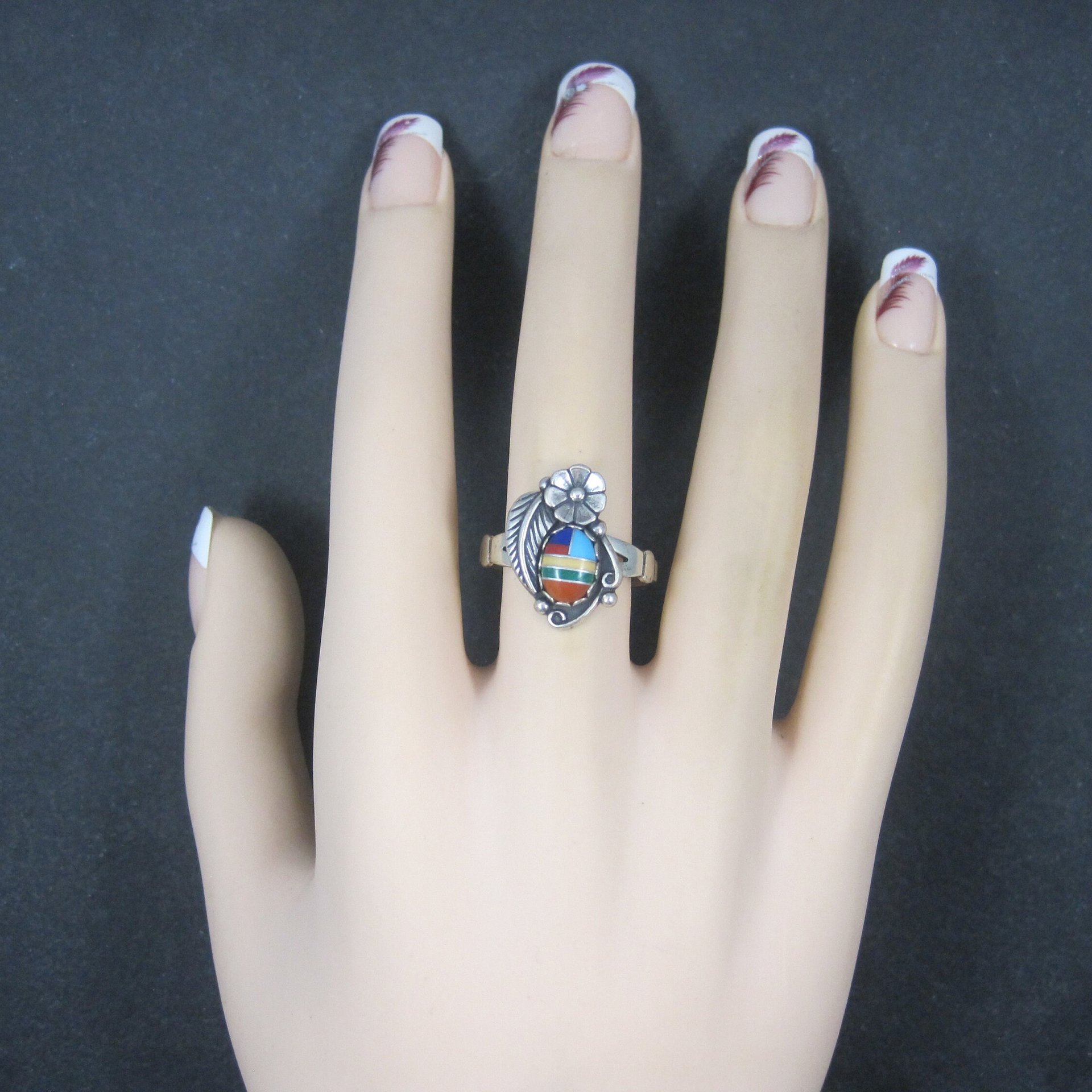 Southwestern Sterling Inlay Feather Ring NOS Size 6.5