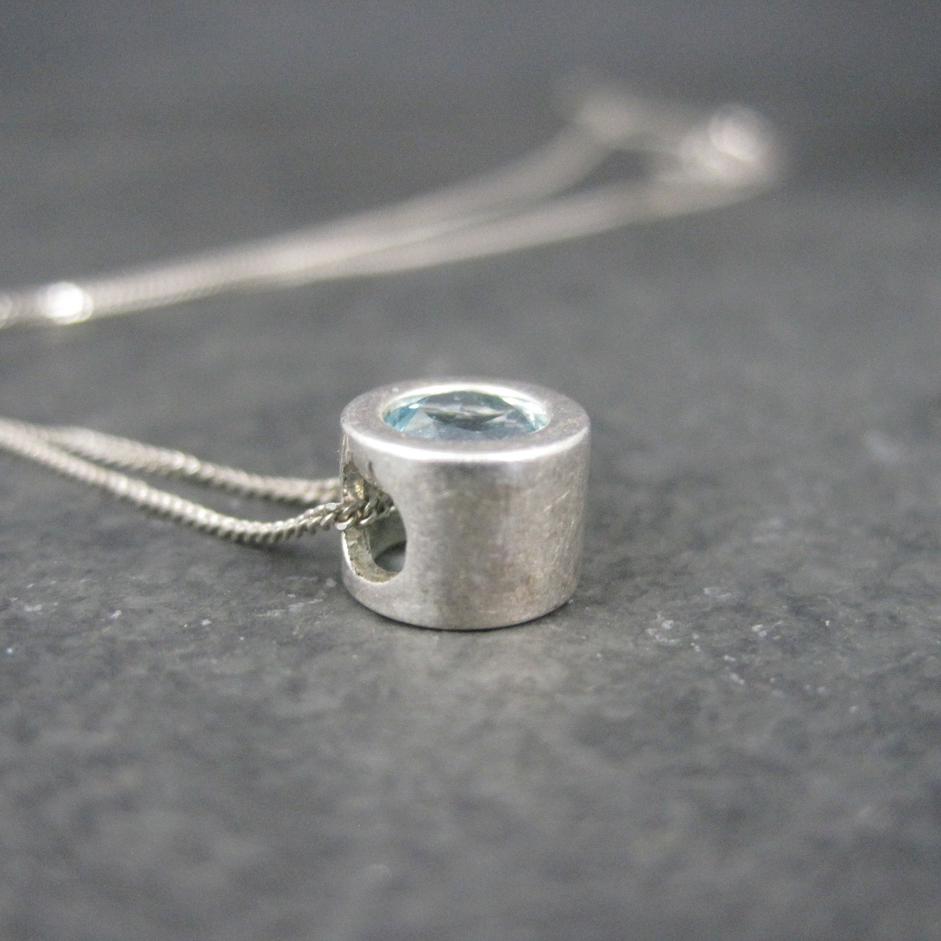 Tiny Sterling Blue Topaz Pendant Necklace