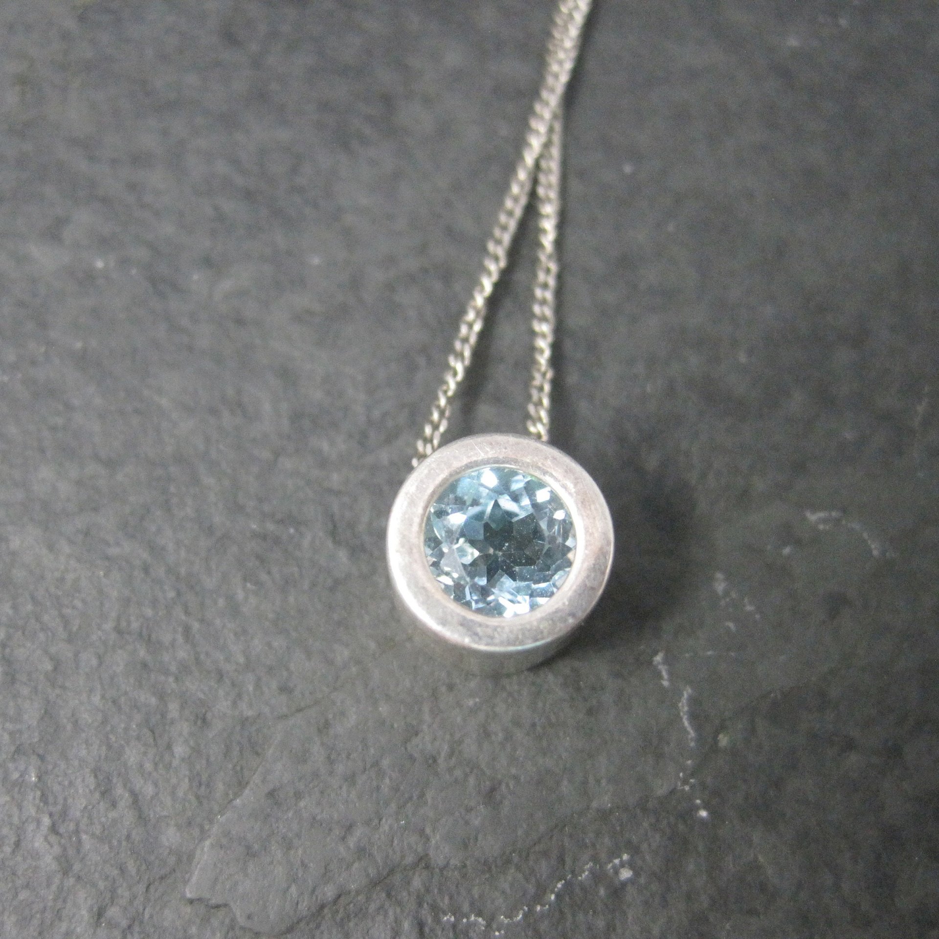 Tiny Sterling Blue Topaz Pendant Necklace