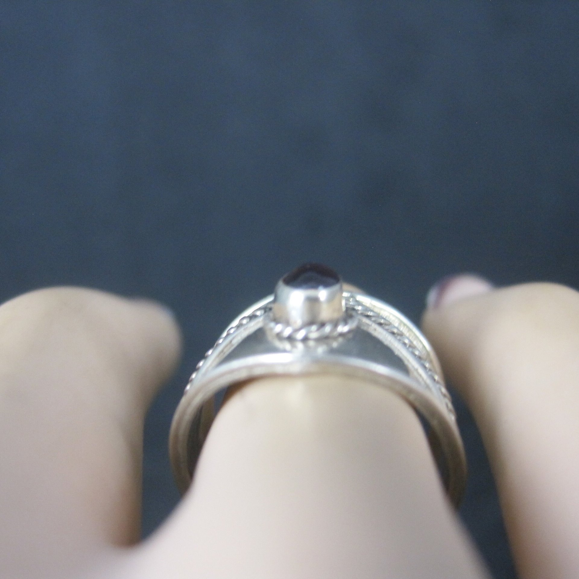 Wide Vintage Sterling Garnet Ring Size 6