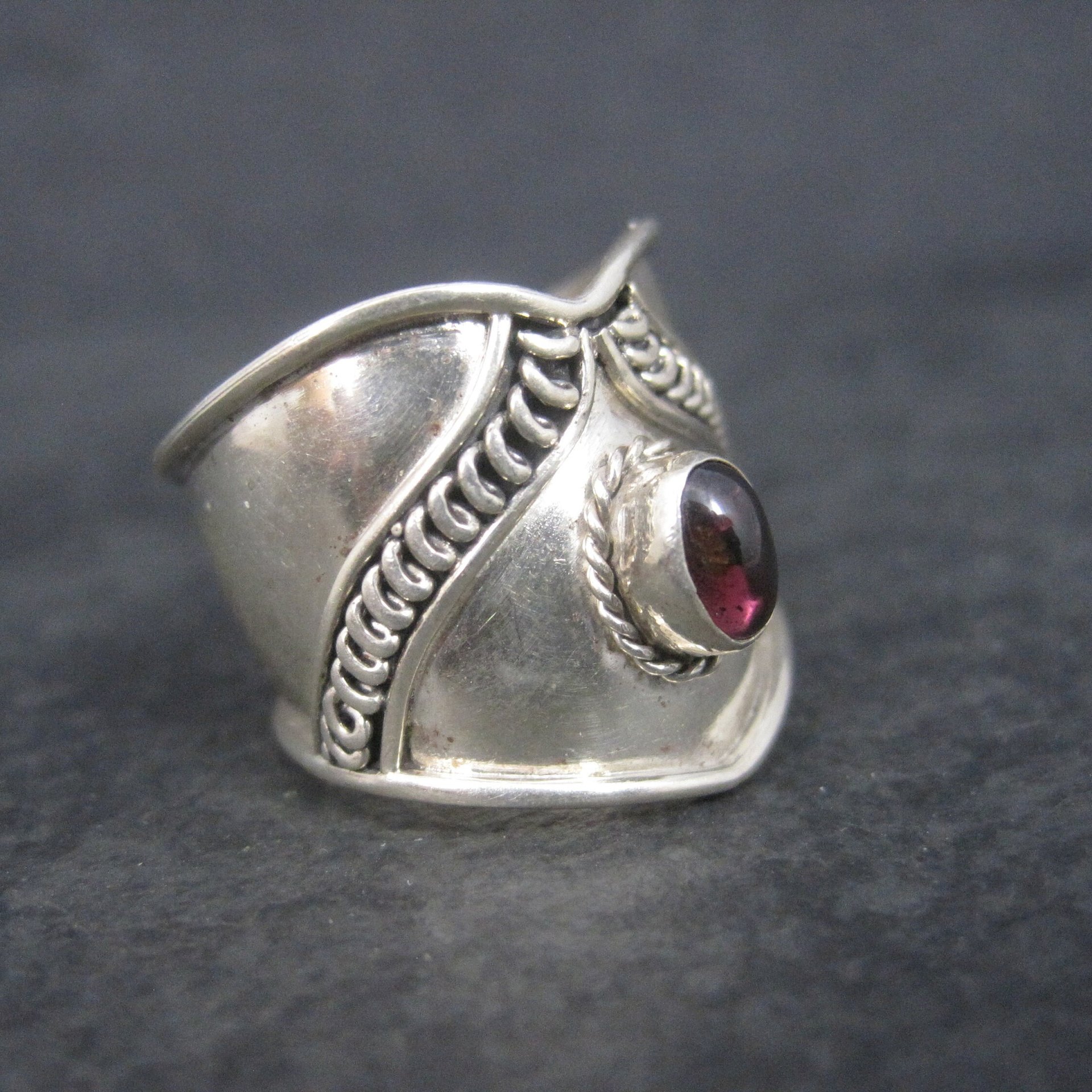 Wide Vintage Sterling Garnet Ring Size 6