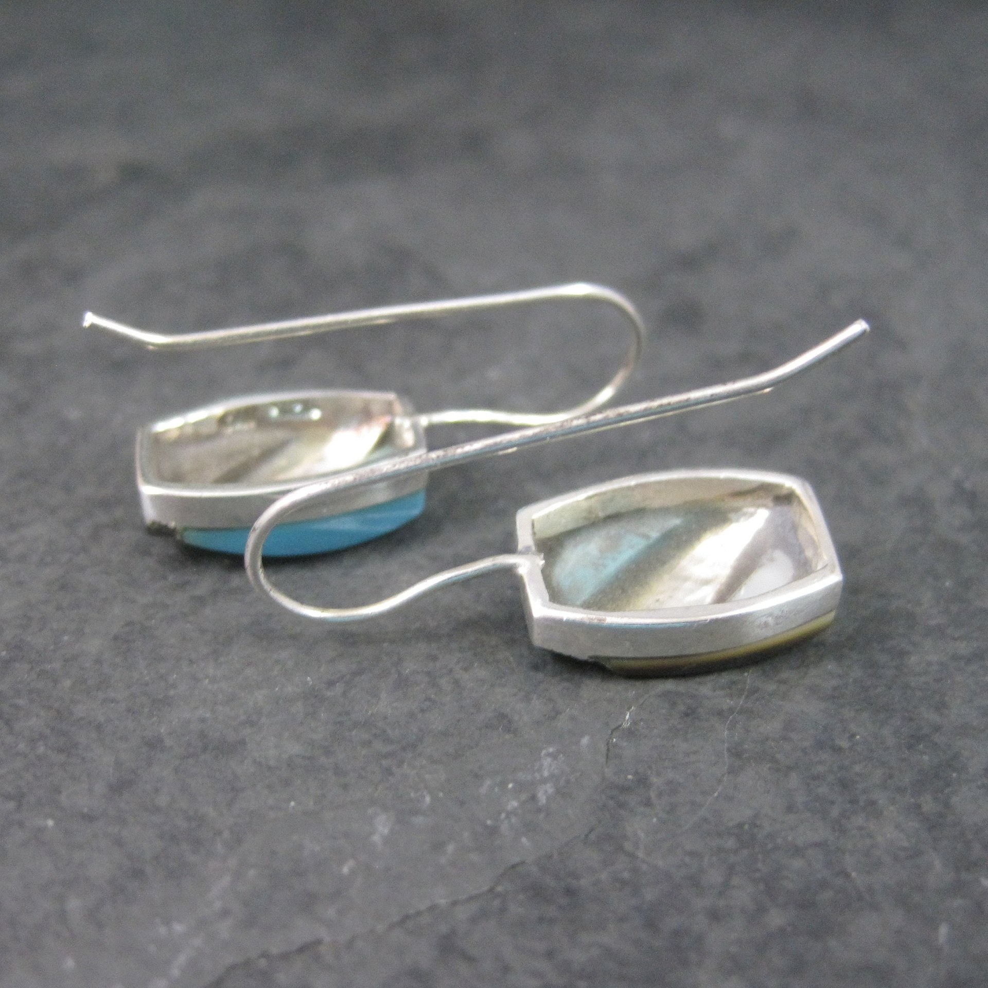 Vintage Sterling Blue Black Mother of Pearl Marcasite Earrings