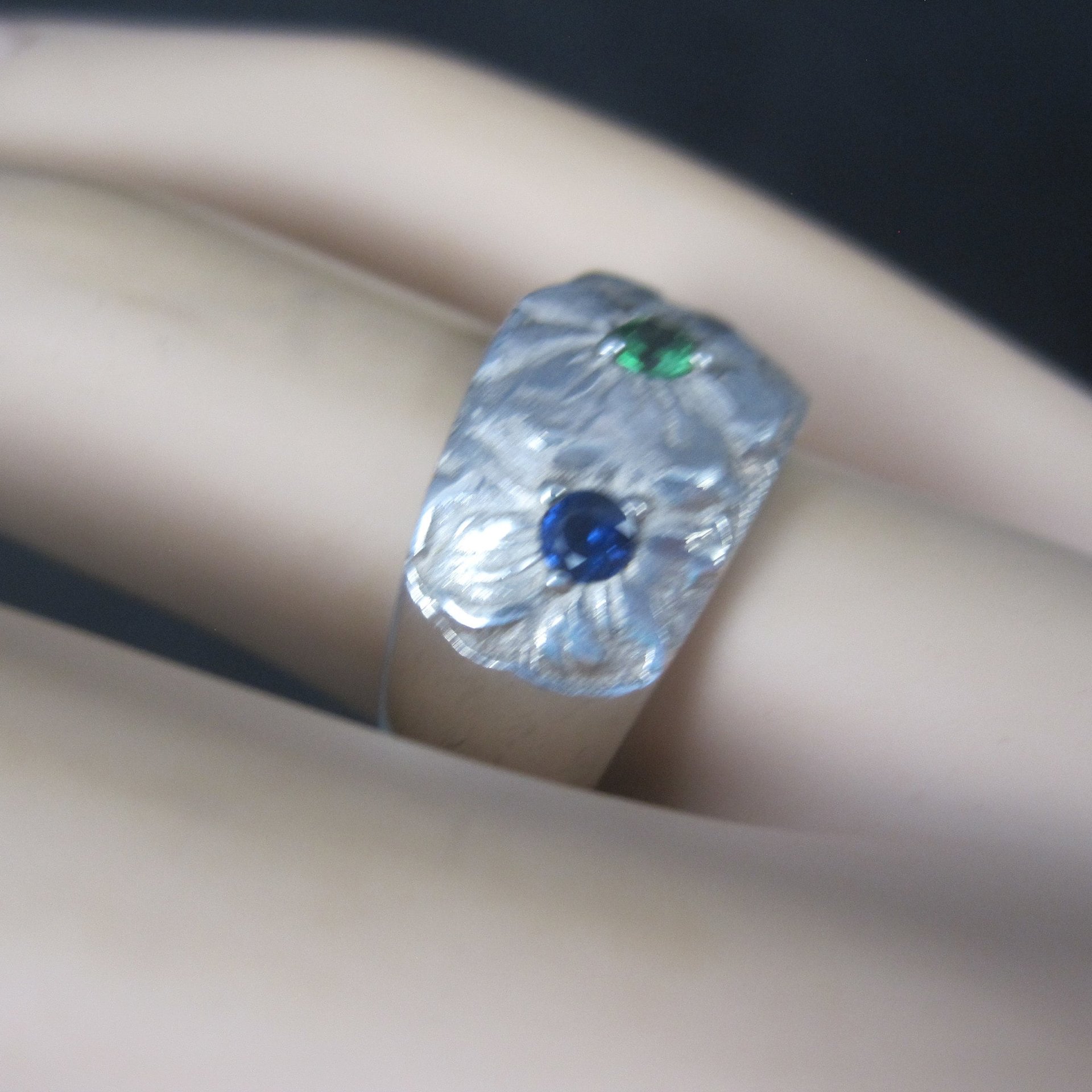 Vintage Sterling Emerald Sapphire Flower Ring Size 8