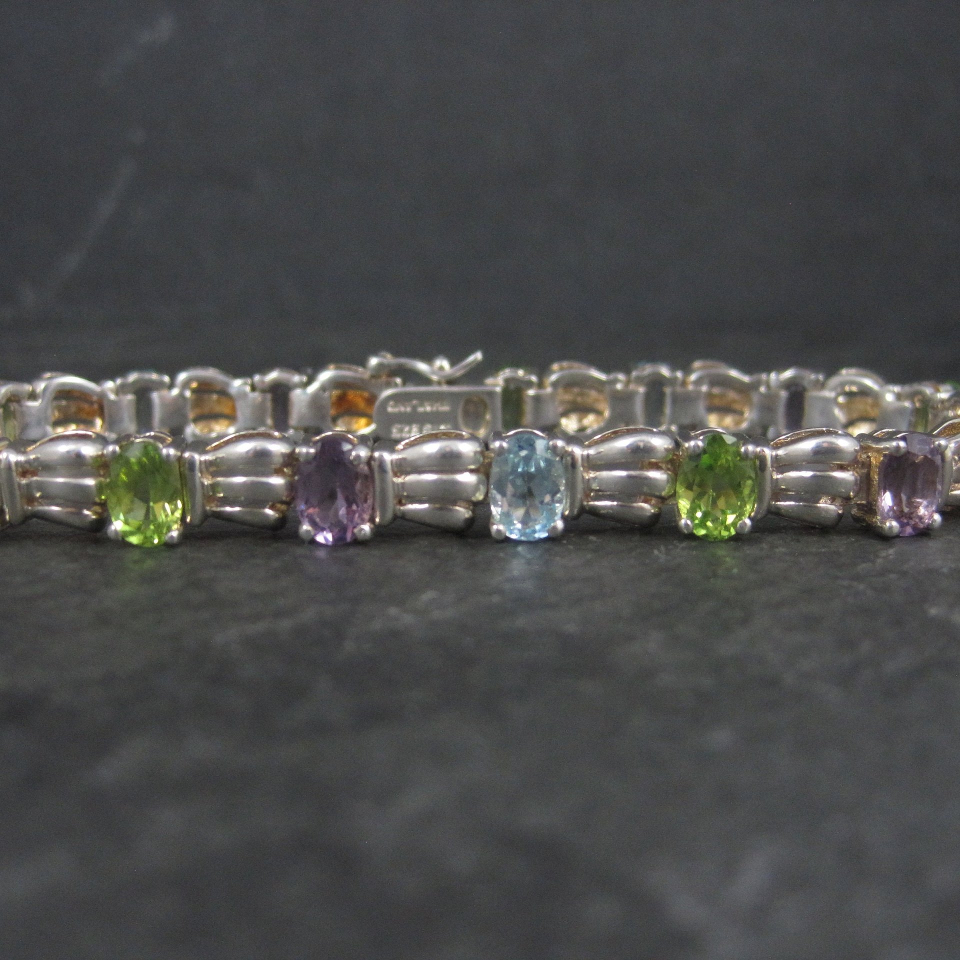 Vintage Sterling Topaz Peridot Amethyst Bracelet 7.5 Inches