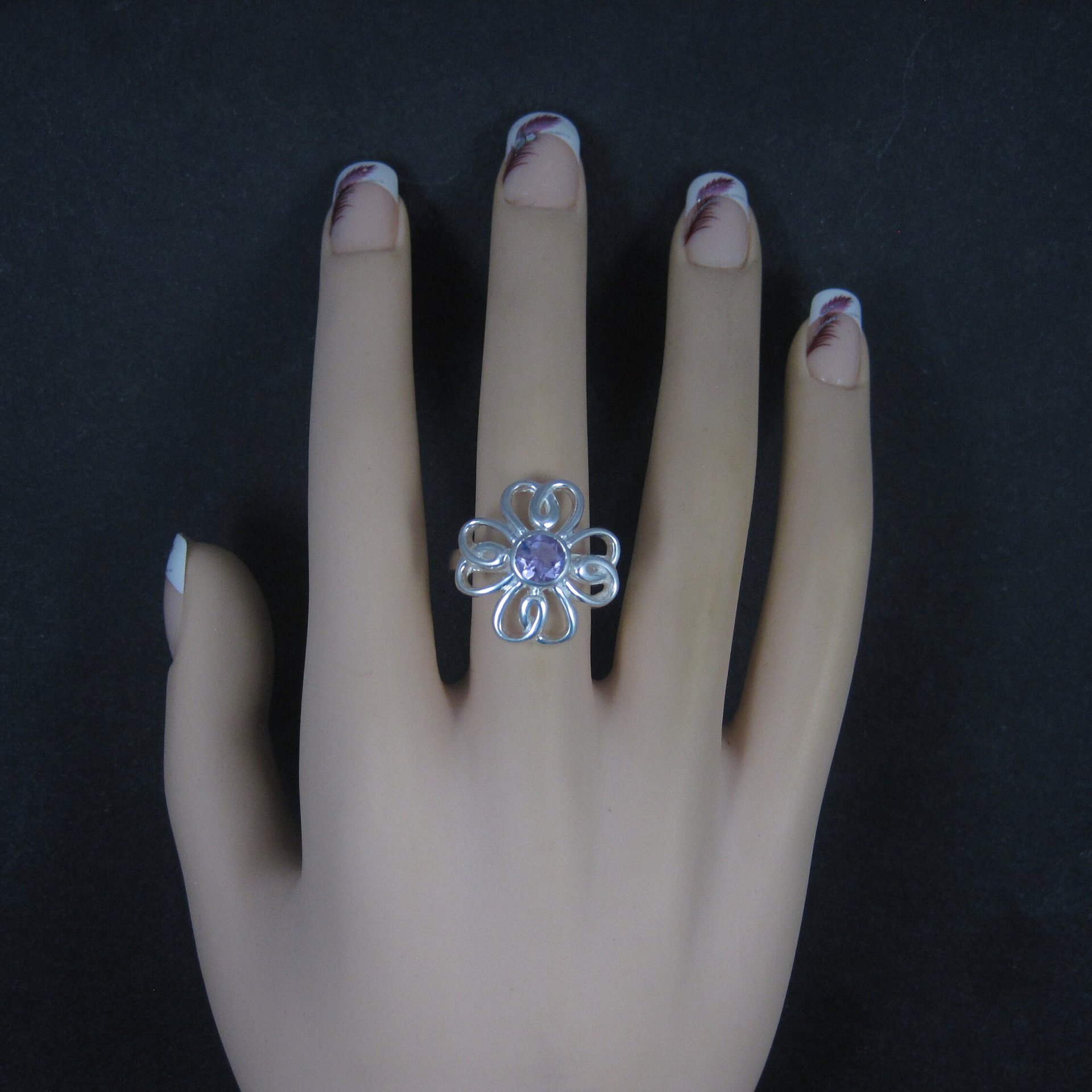 Vintage Sterling Amethyst Flower Ring Size 8