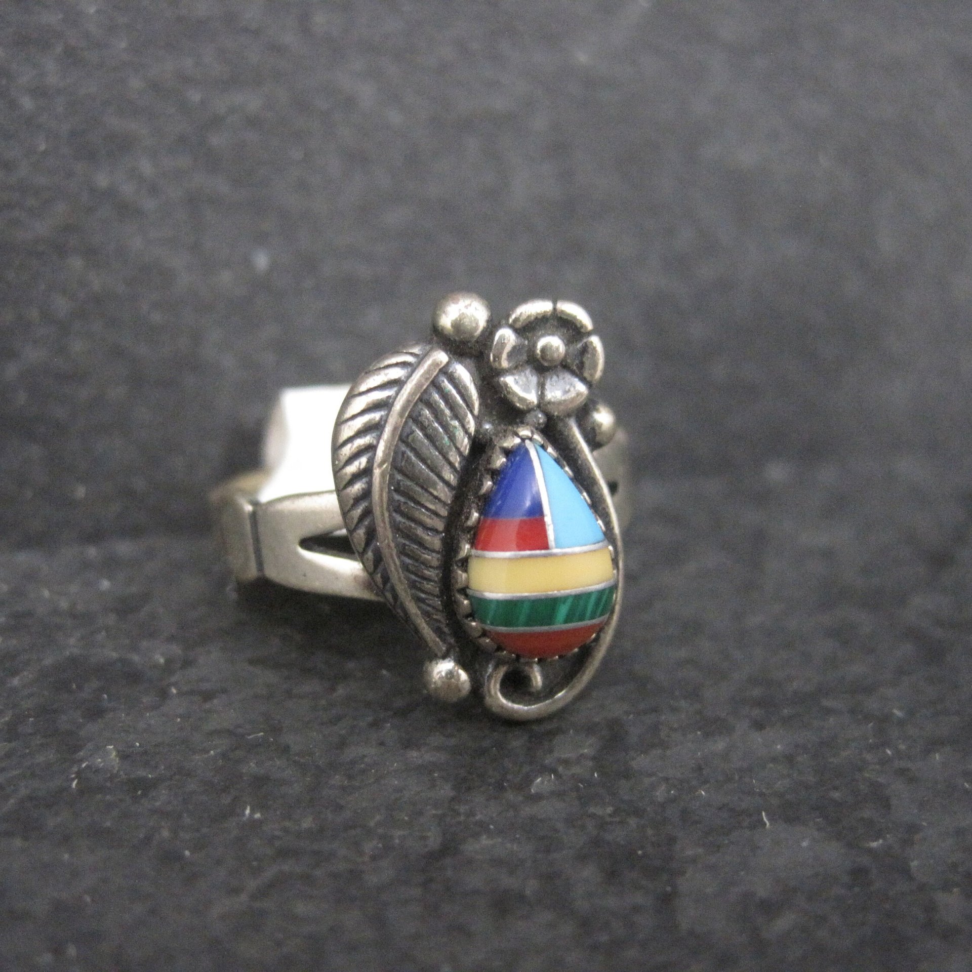 Southwestern Sterling Inlay Feather Ring NOS