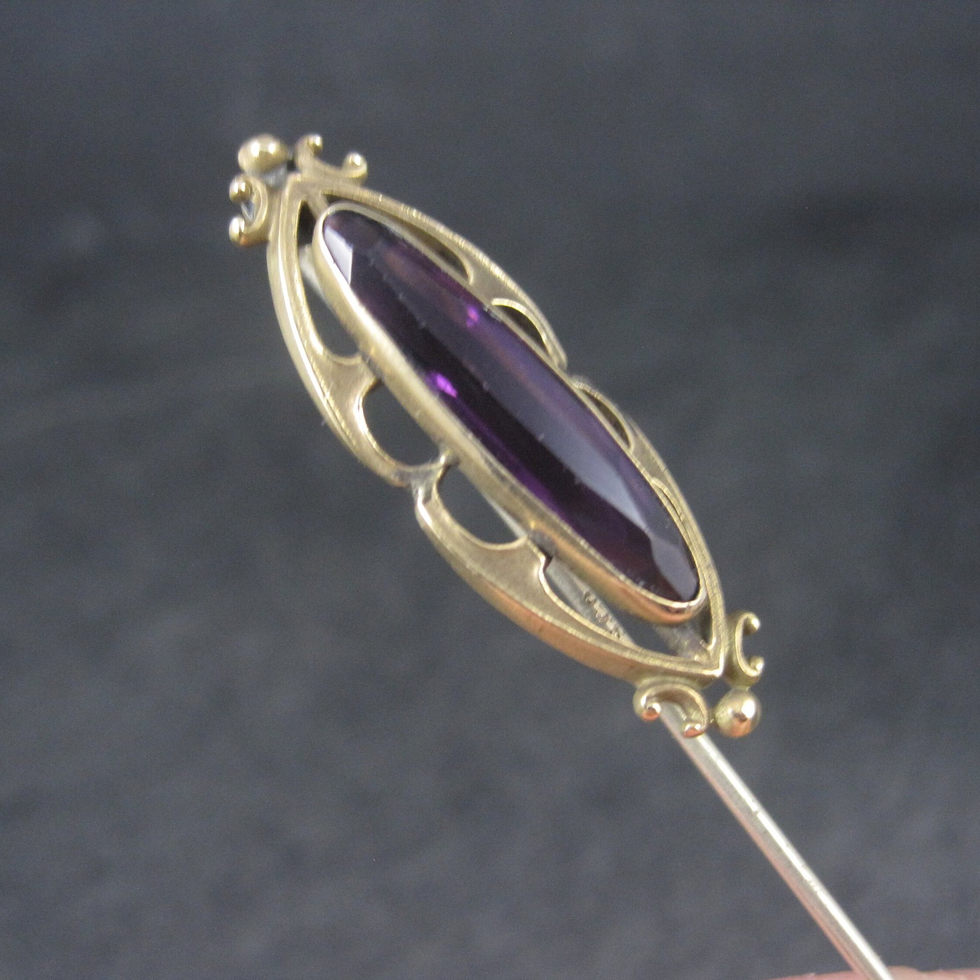 Antique Purple Amethyst Glass Stick Pin