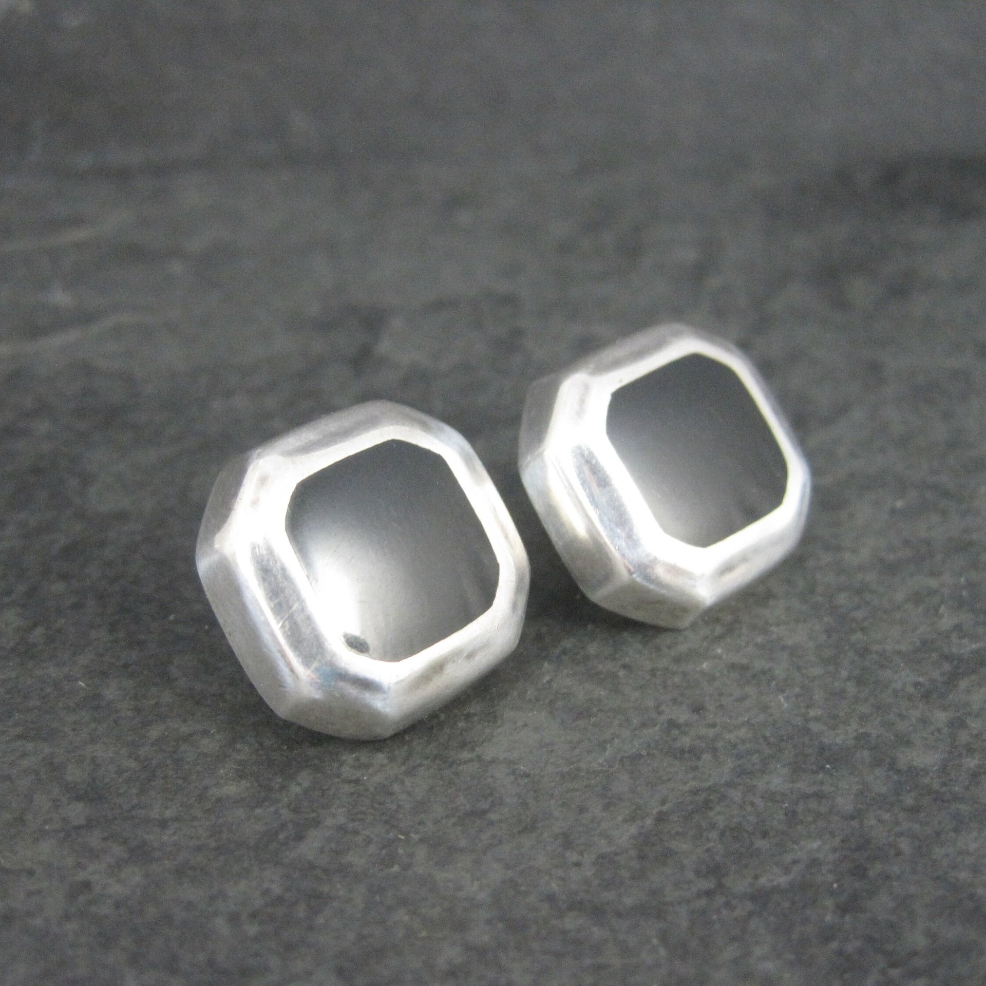 Vintage Mexican Sterling Black Enamel Inlay Earrings