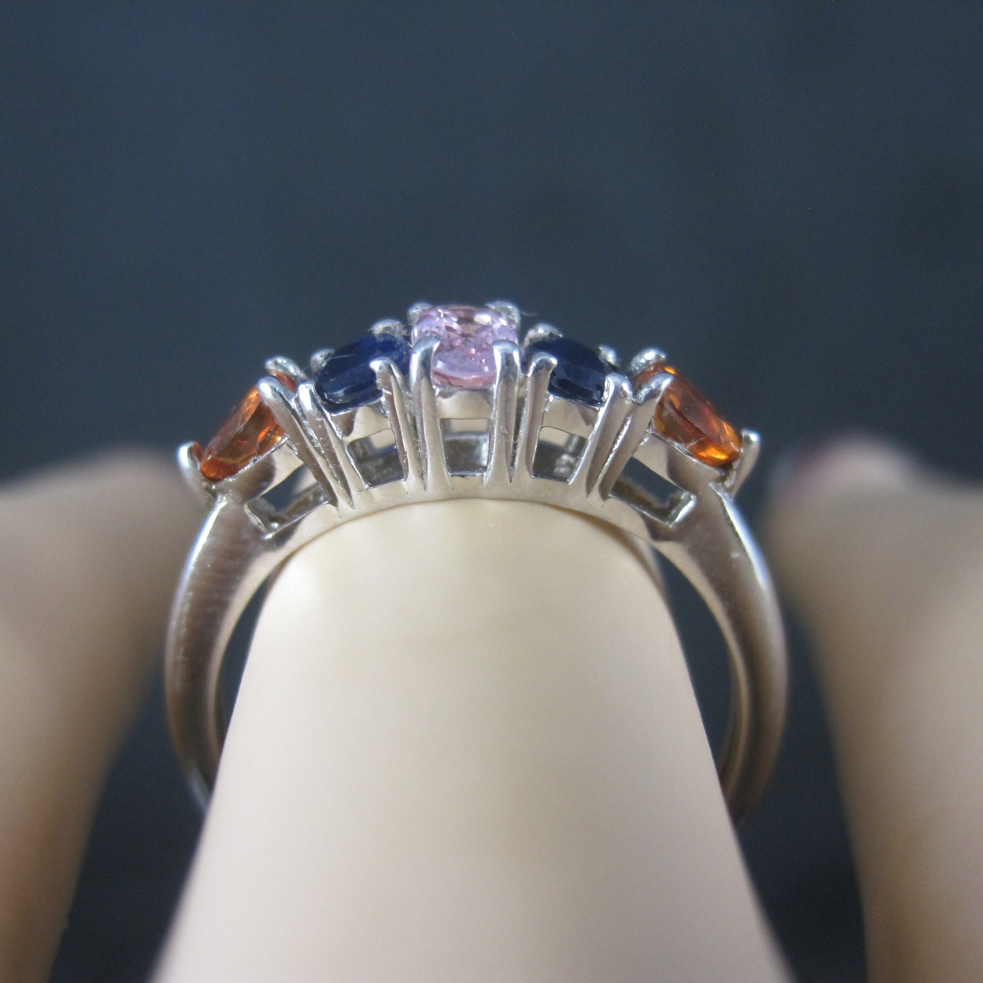 Vintage Sterling Blue Pink Orange Sapphire Ring Size 7 Chuck Clemency