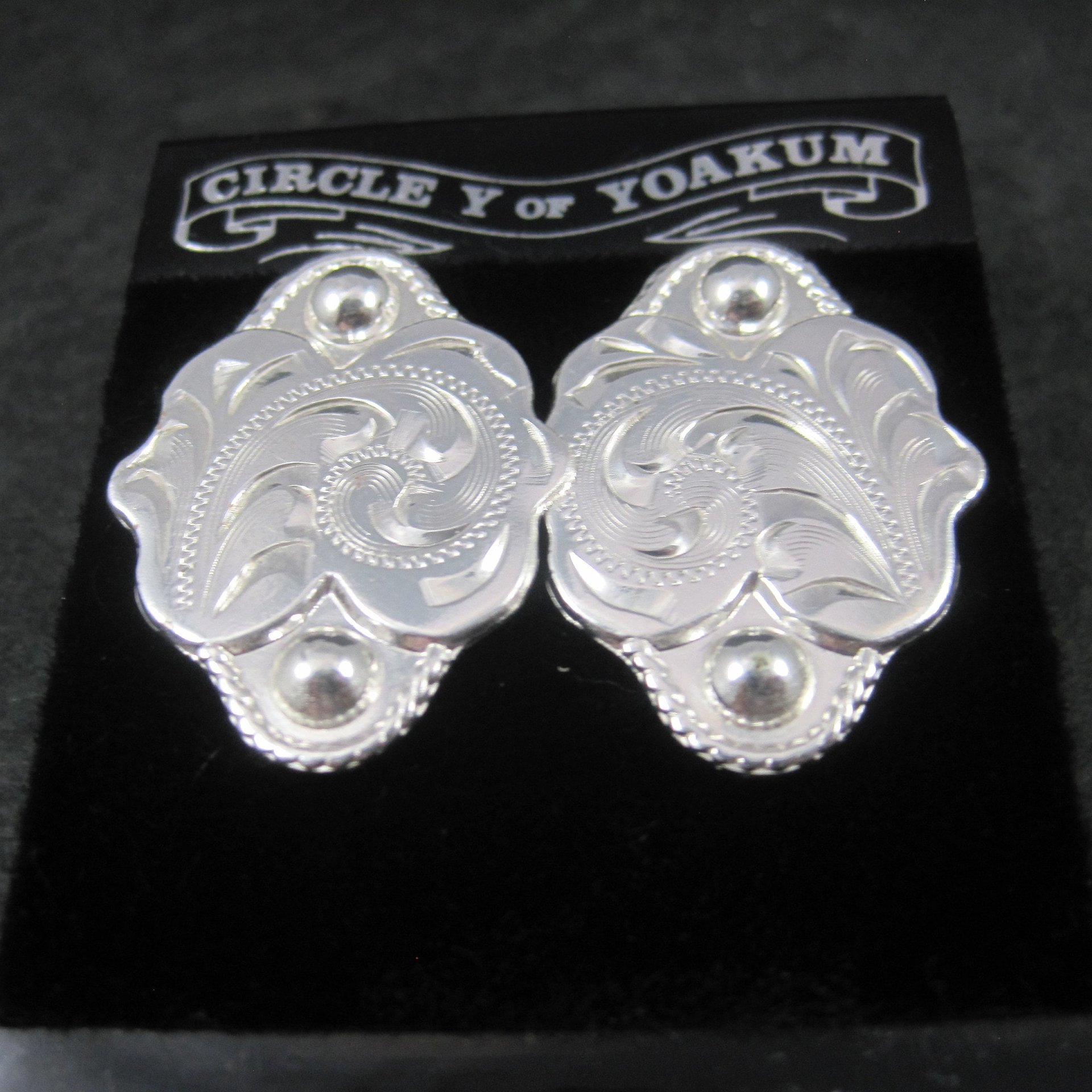 Vintage Etched Western Earrings Circle Y of Yoakum