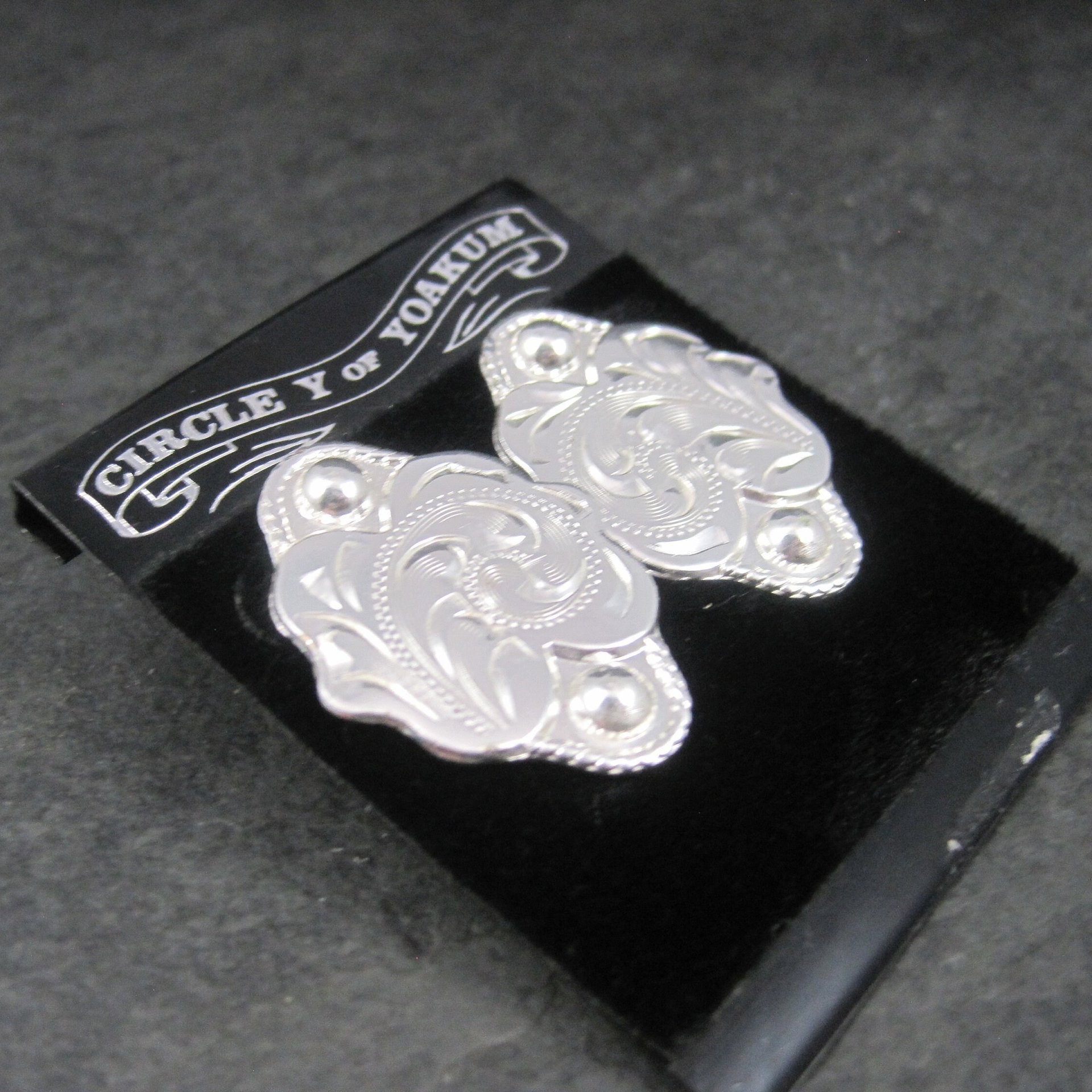 Vintage Etched Western Earrings Circle Y of Yoakum