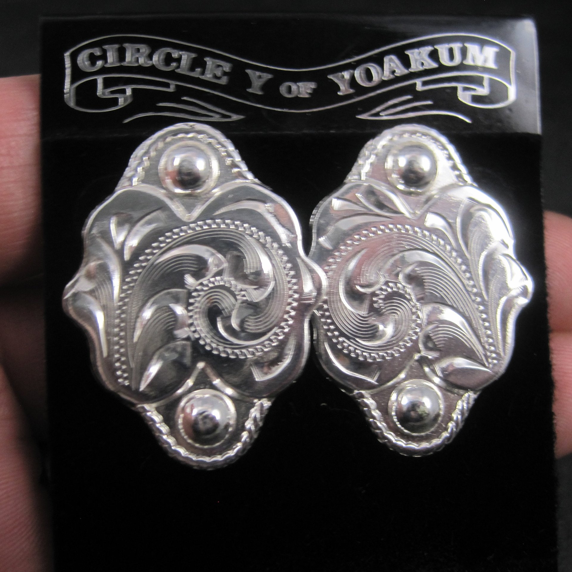 Vintage Etched Western Earrings Circle Y of Yoakum