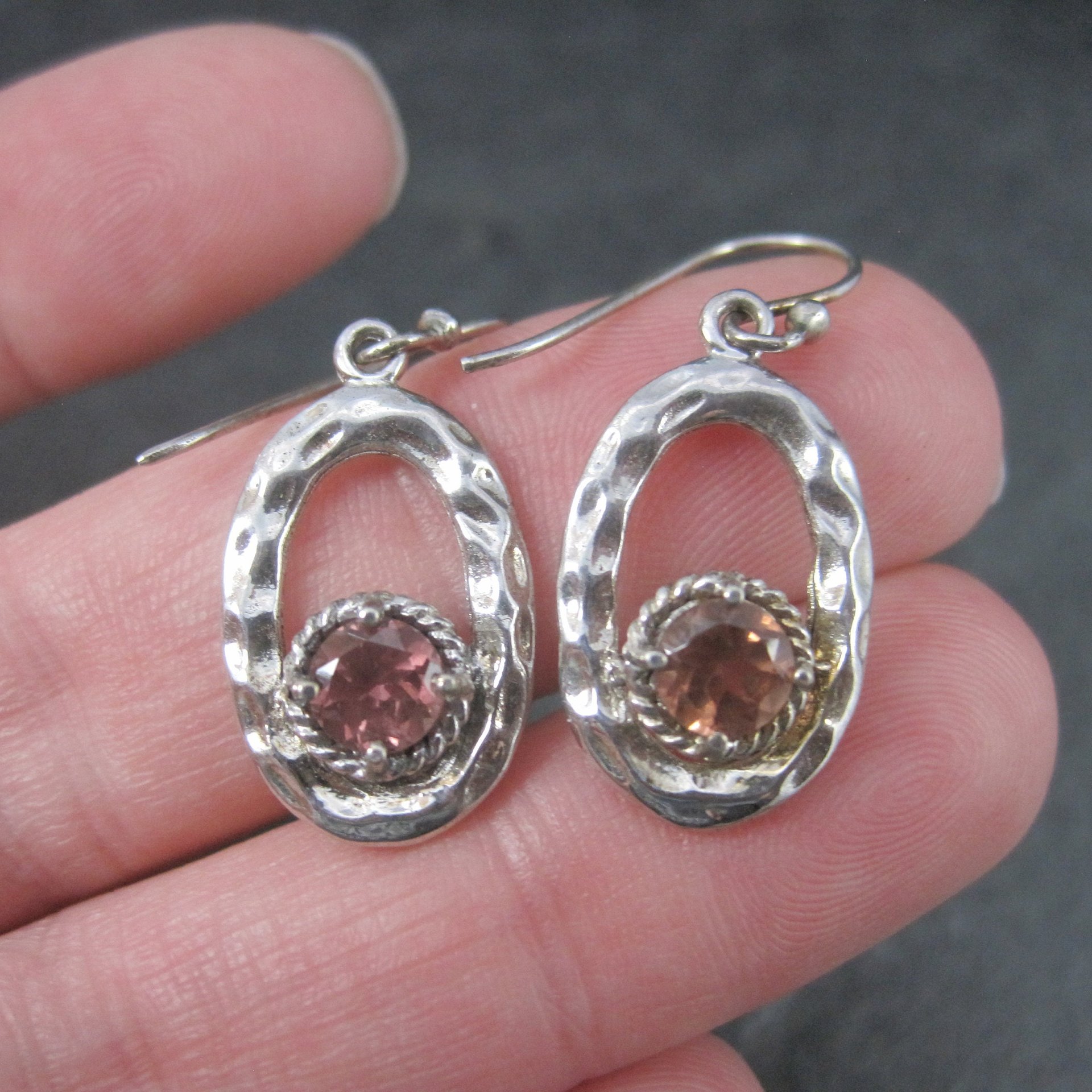 Vintage Sterling Pink Quartz Earrings