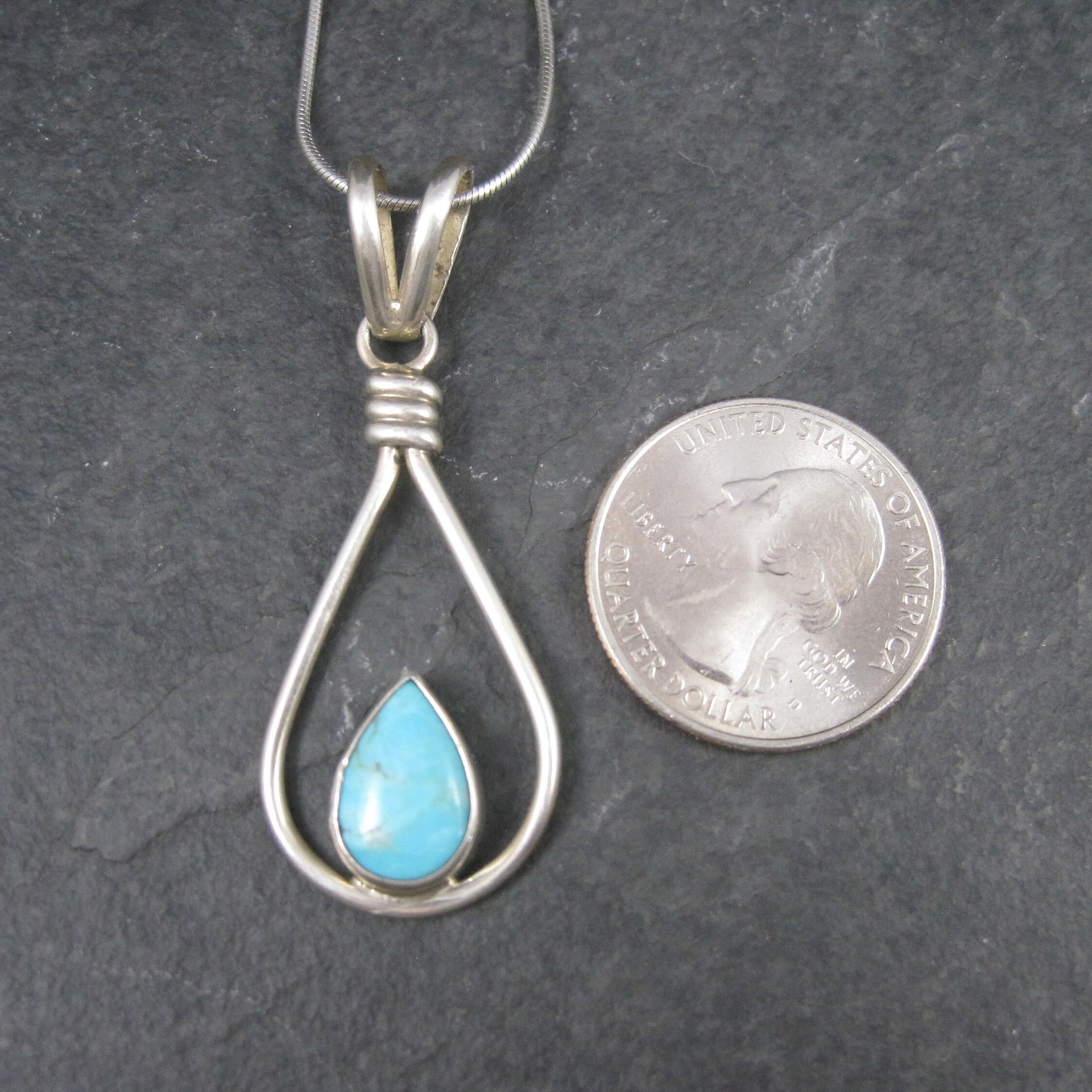 Vintage Southwestern Sterling Turquoise Pendant Necklace