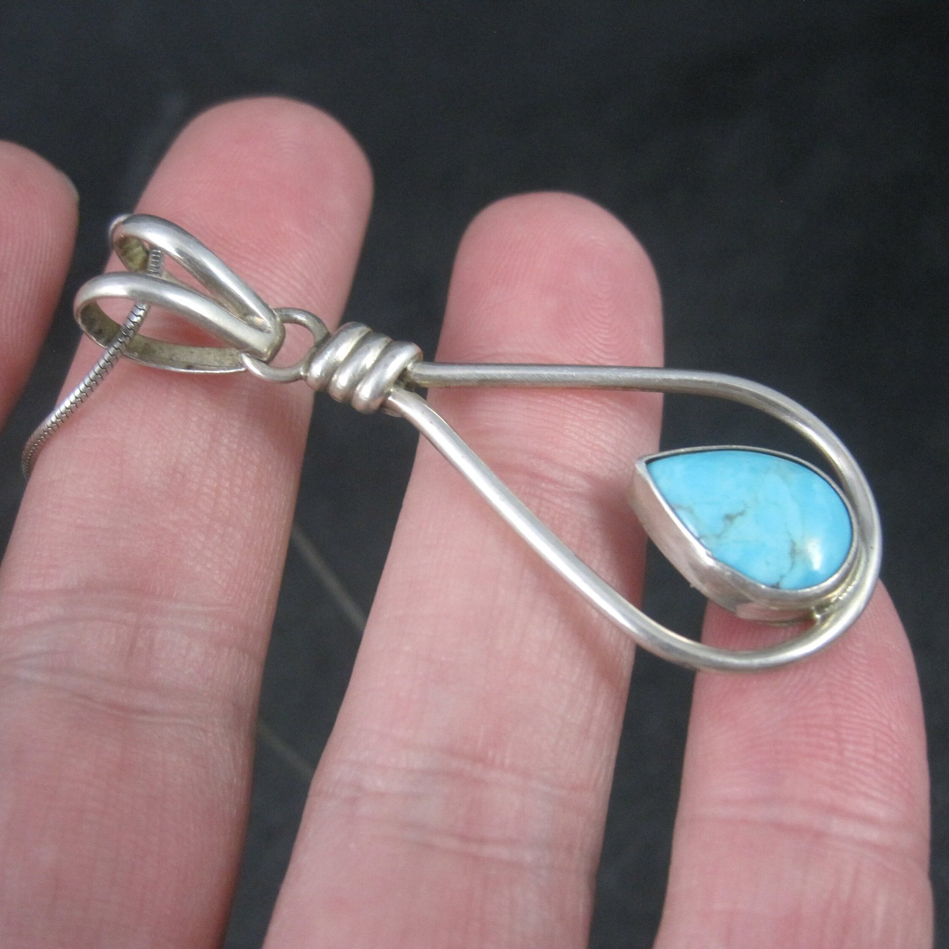 Vintage Southwestern Sterling Turquoise Pendant Necklace