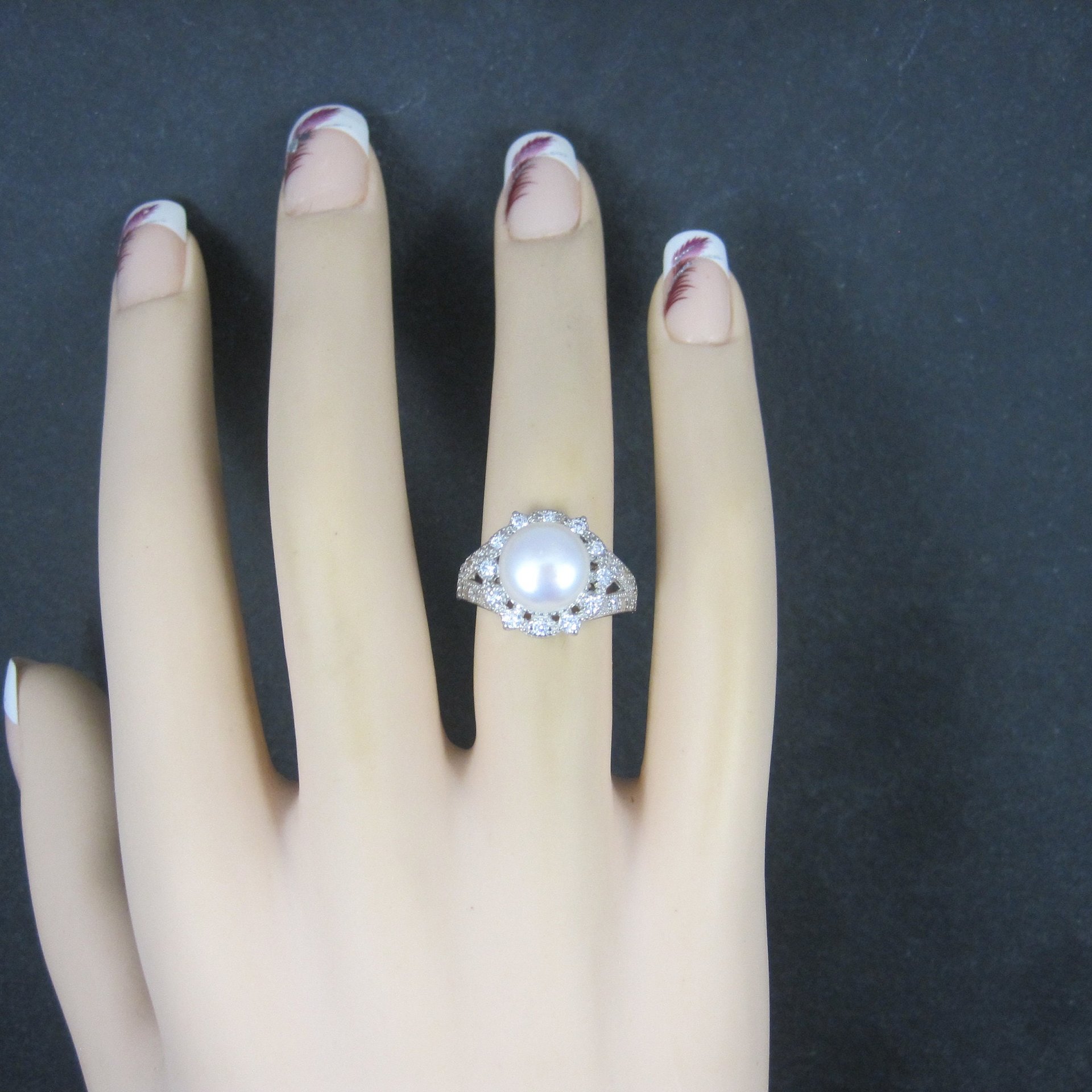 Vintage Sterling Pearl Cz Ring Size 5