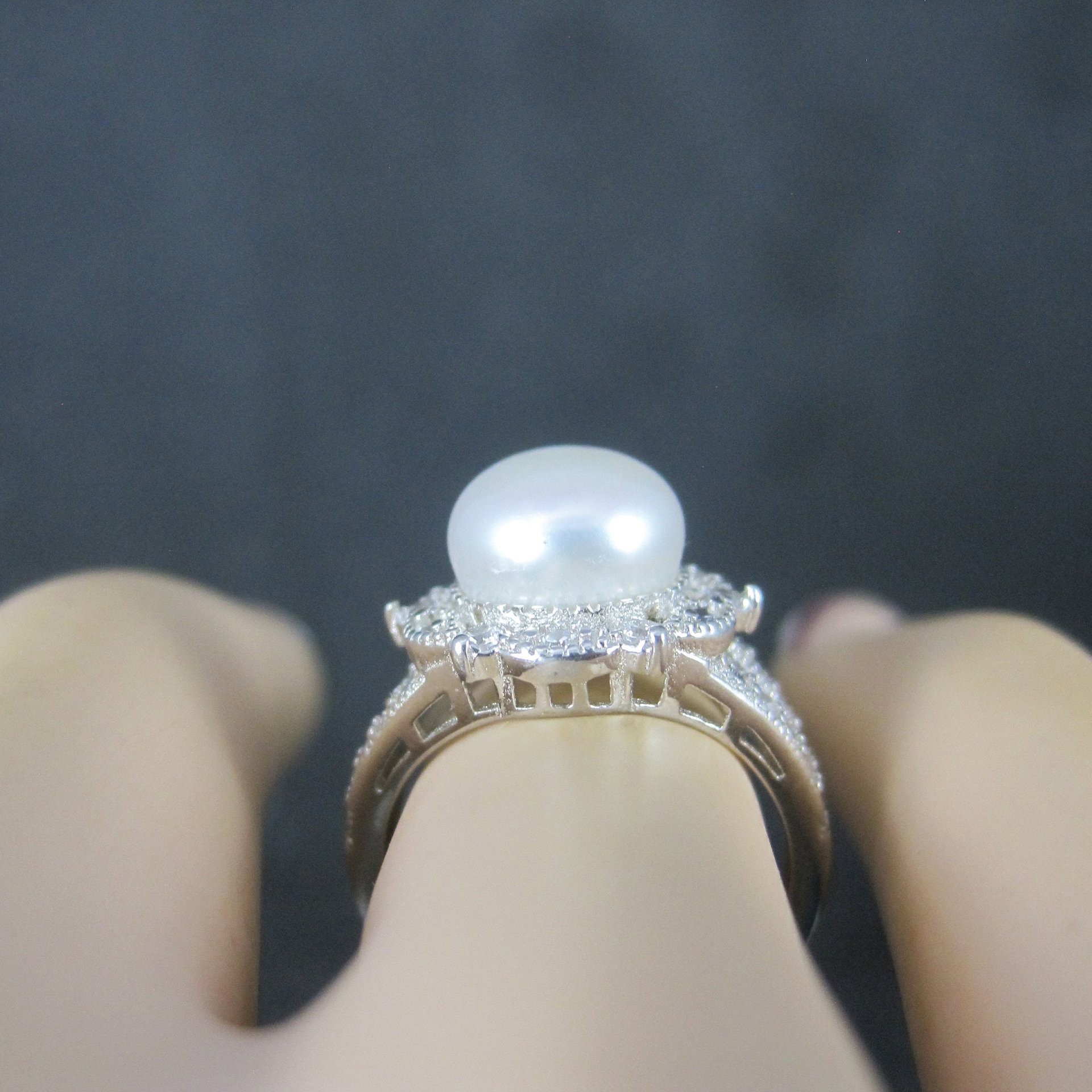 Vintage Sterling Pearl Cz Ring Size 5