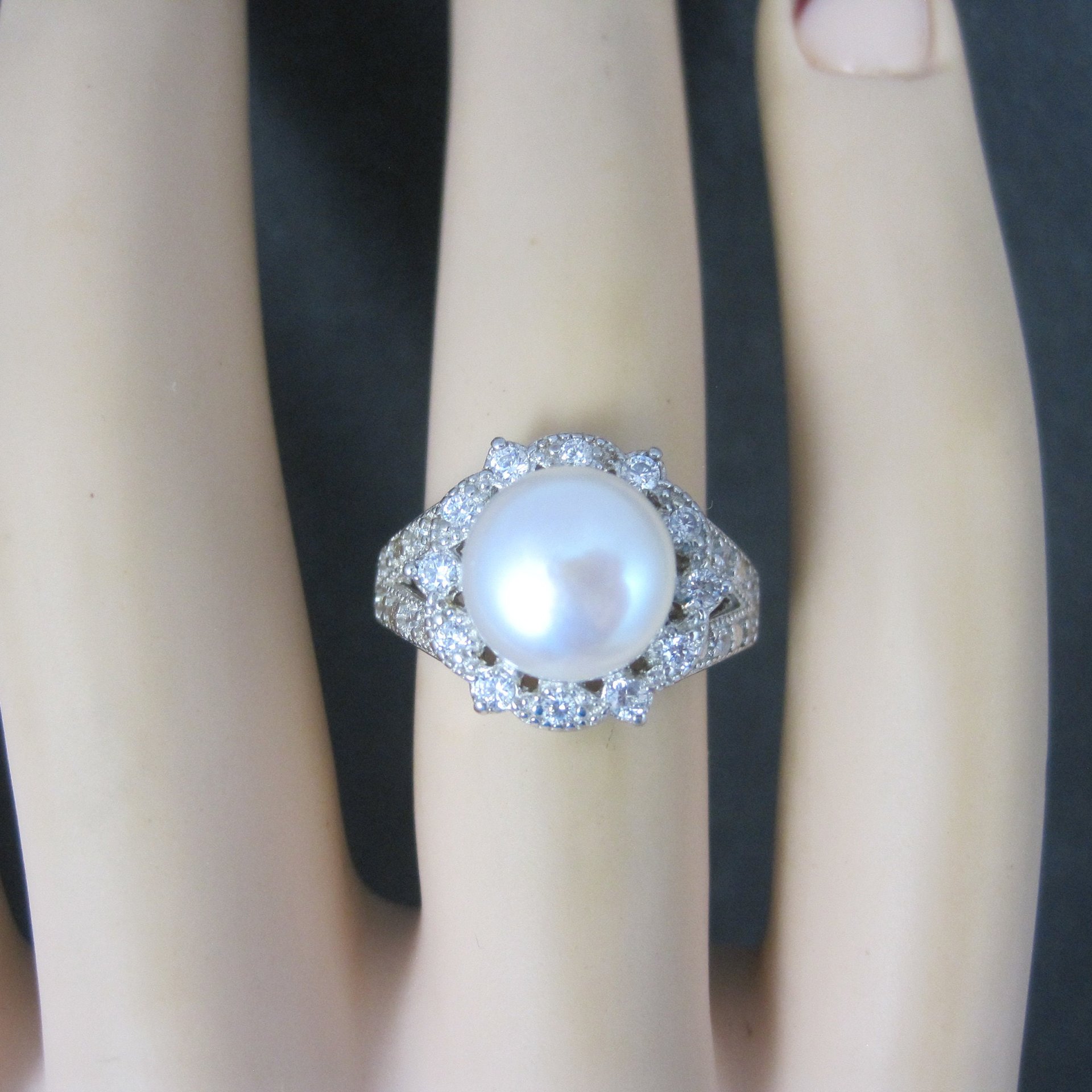 Vintage Sterling Pearl Cz Ring Size 5