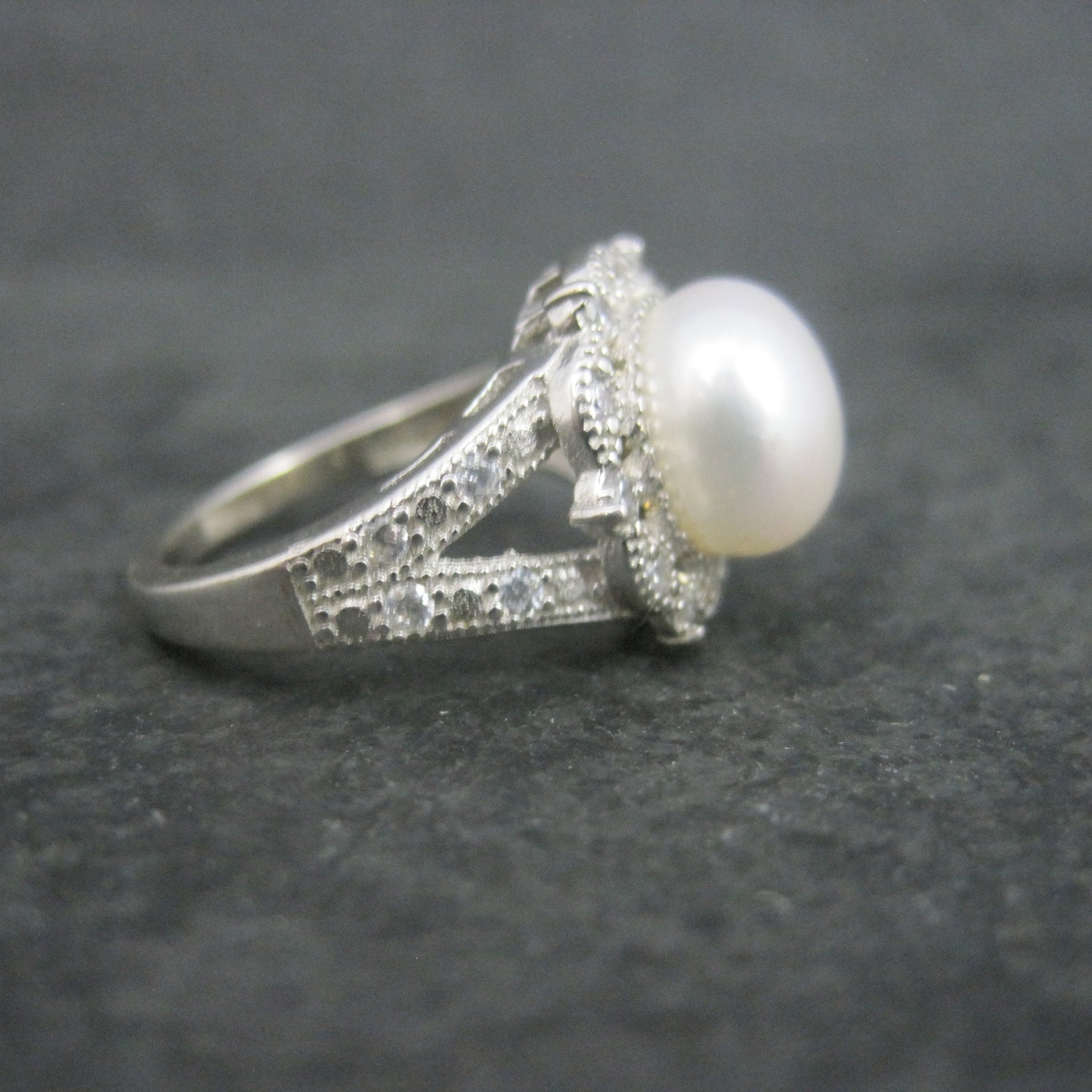 Vintage Sterling Pearl Cz Ring Size 5