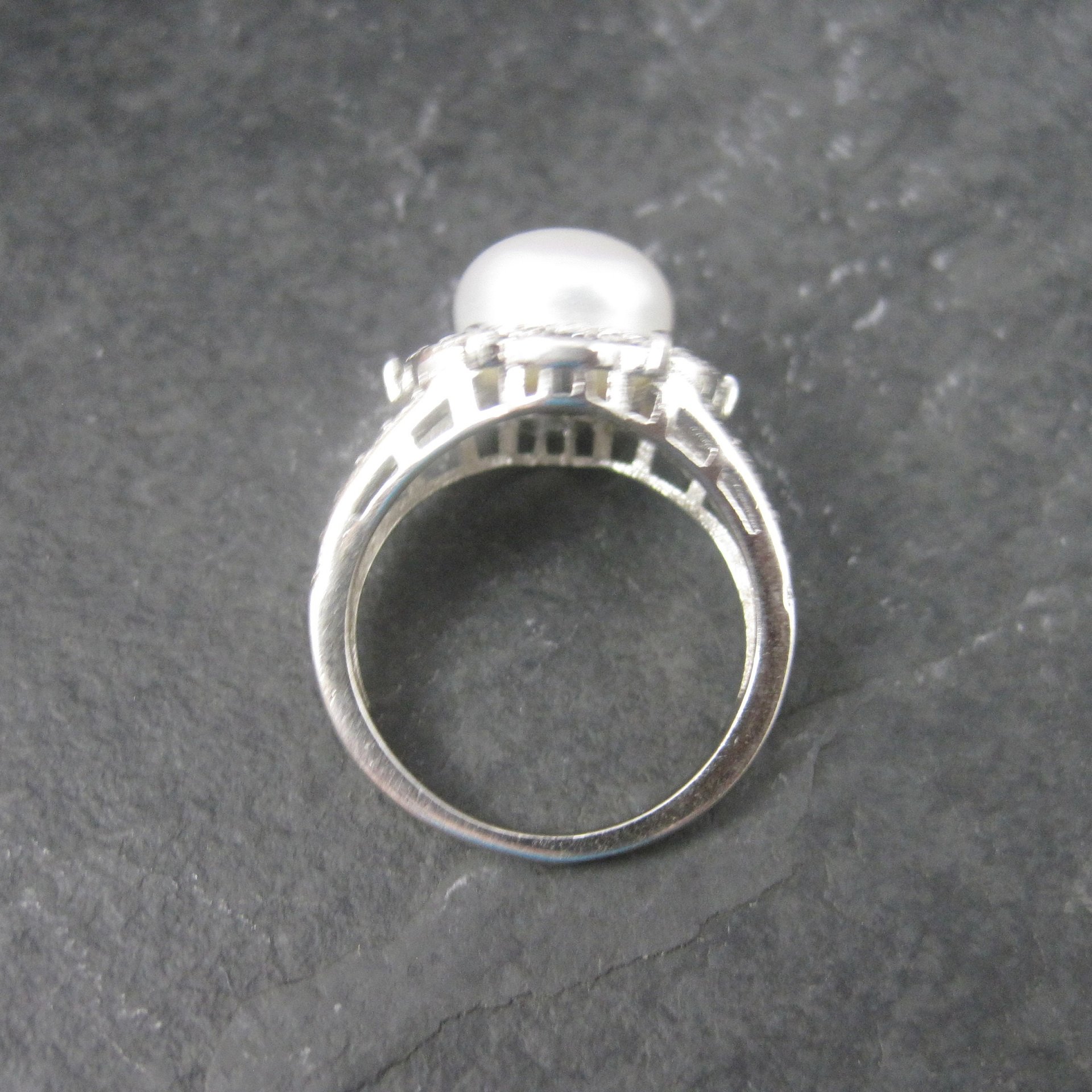 Vintage Sterling Pearl Cz Ring Size 5