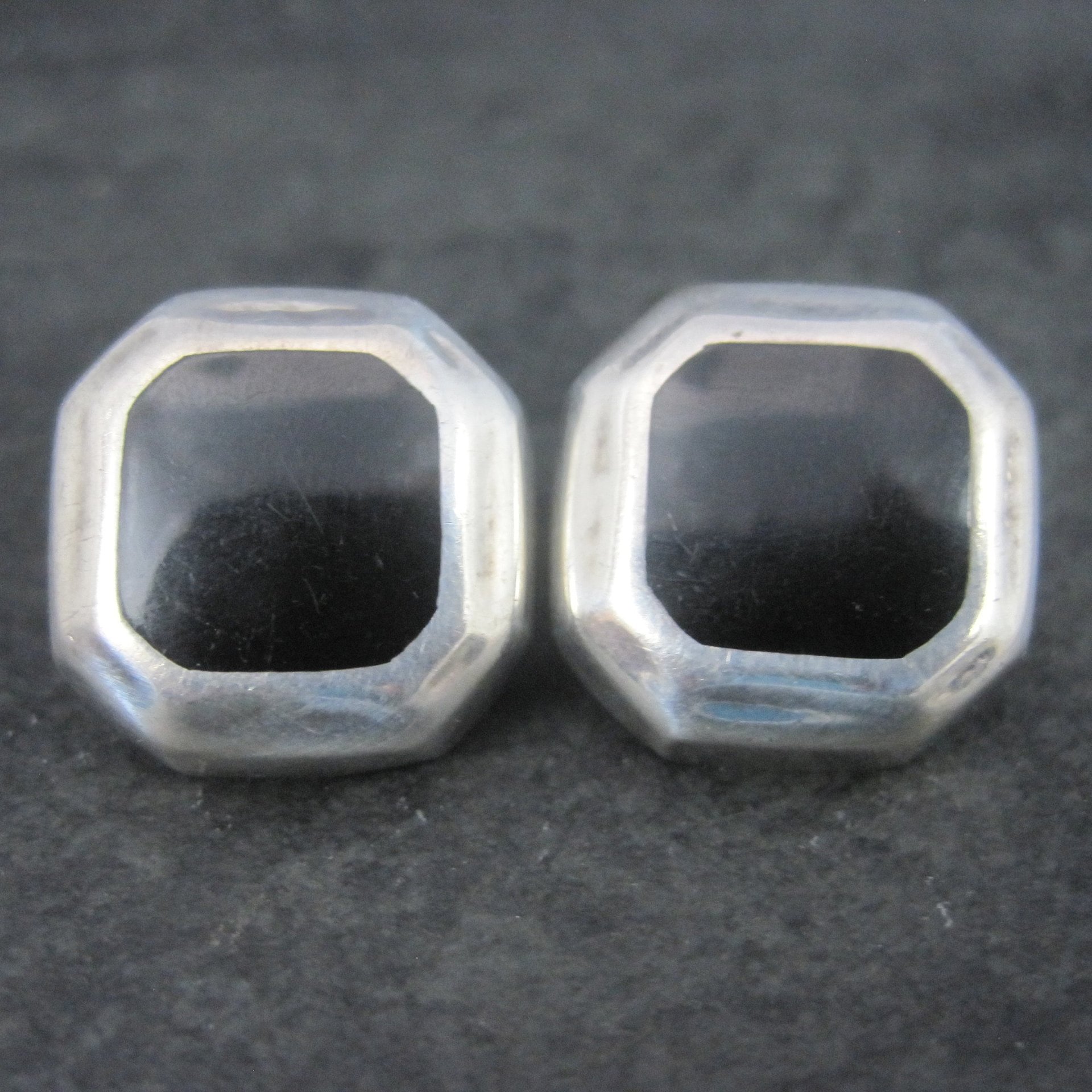Vintage Mexican Sterling Black Enamel Inlay Earrings