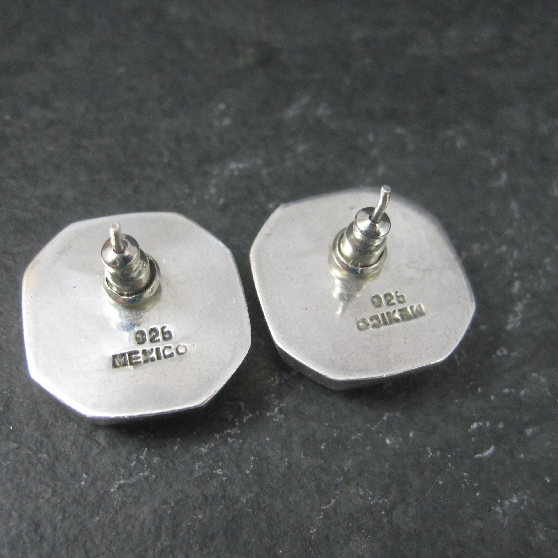 Vintage Mexican Sterling Black Enamel Inlay Earrings