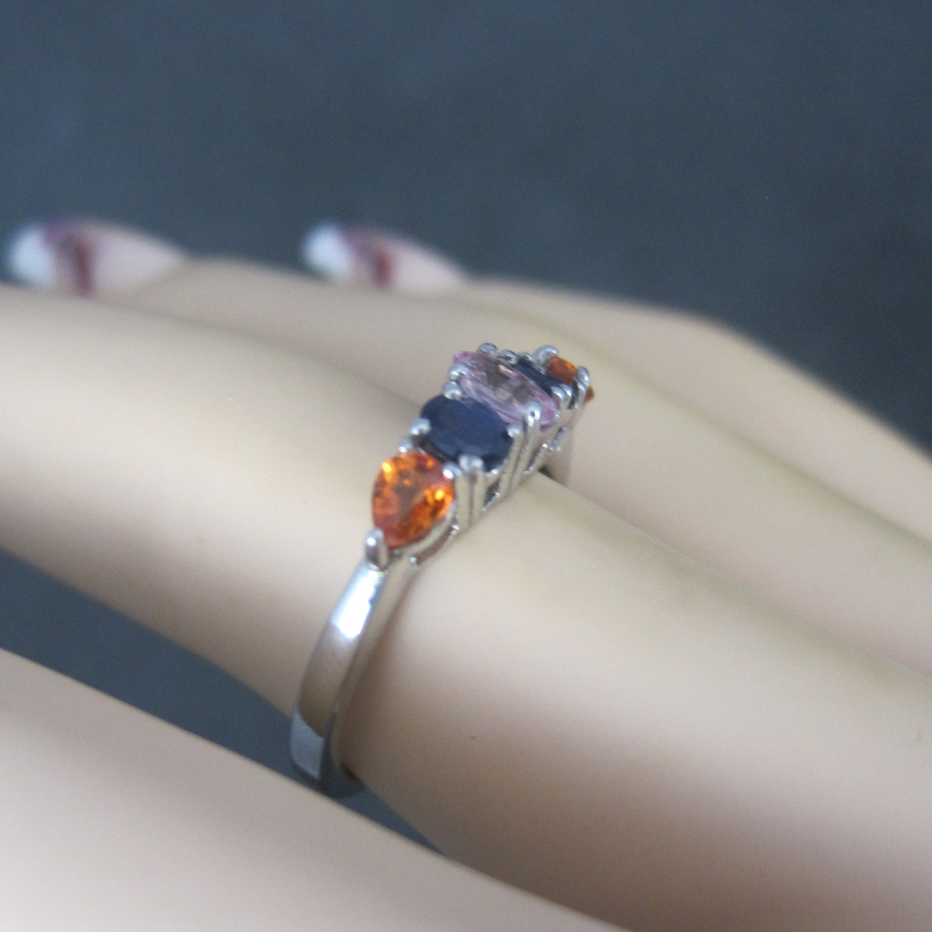 Vintage Sterling Blue Pink Orange Sapphire Ring Size 7 Chuck Clemency