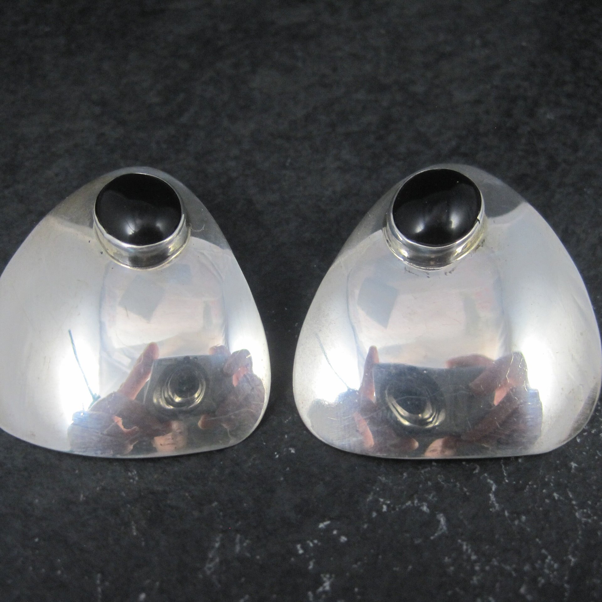 Large Onyx Earrings Vintage Sterling Navajo Sarah Chee