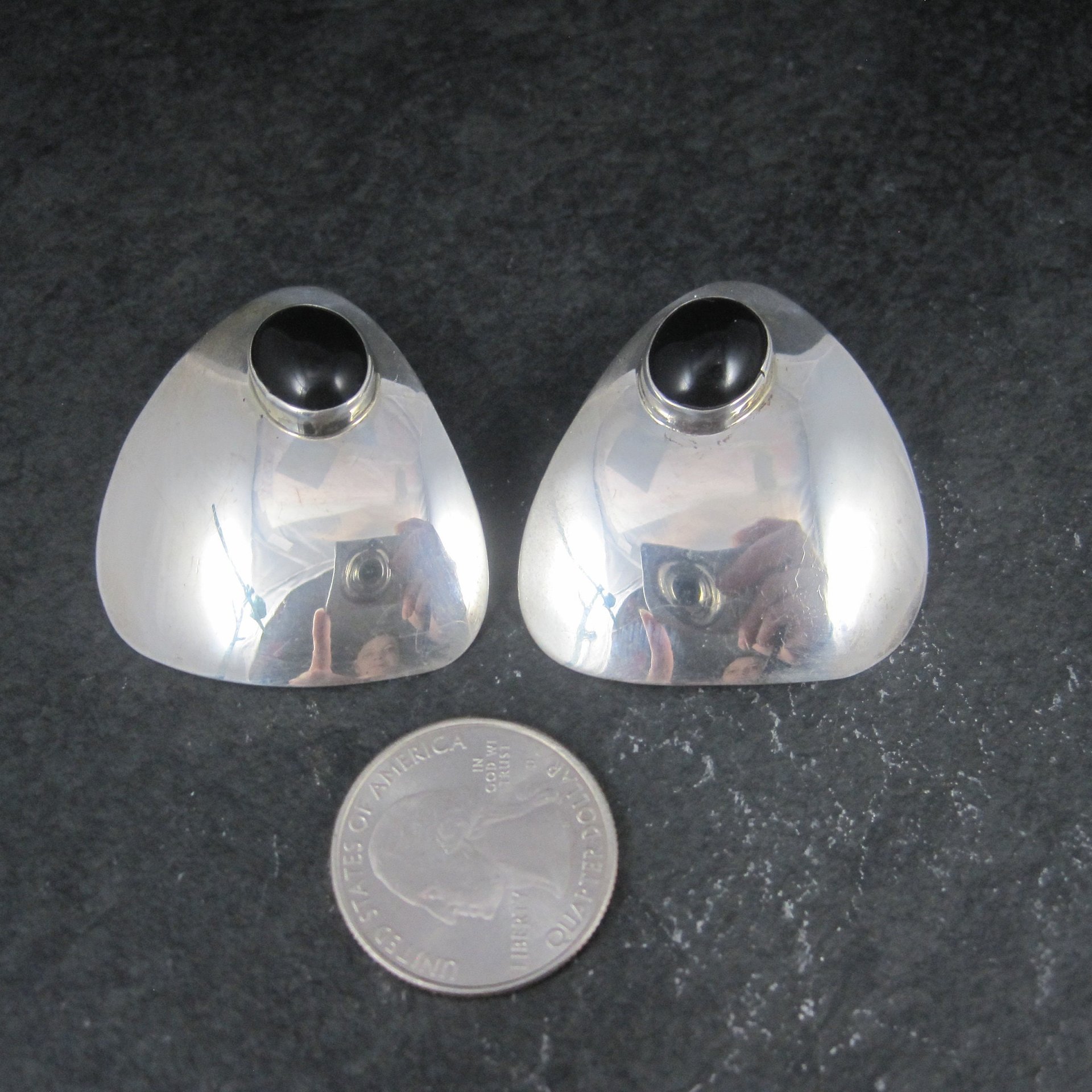 Large Onyx Earrings Vintage Sterling Navajo Sarah Chee