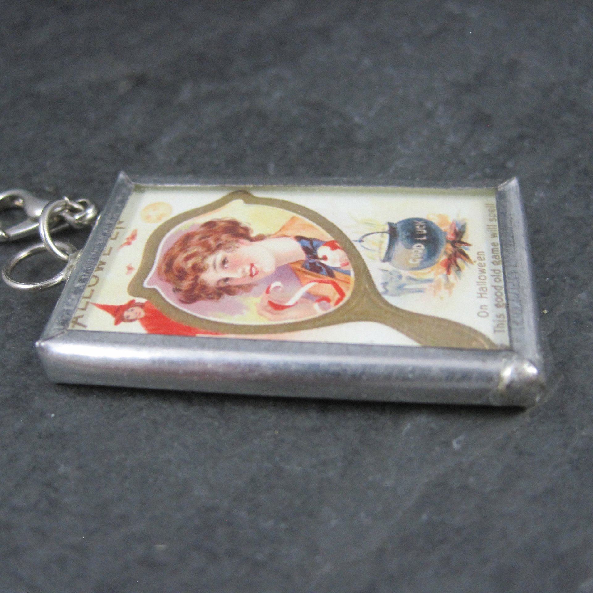 Vintage Halloween When Witches Go Riding Postcard Pendant Charm