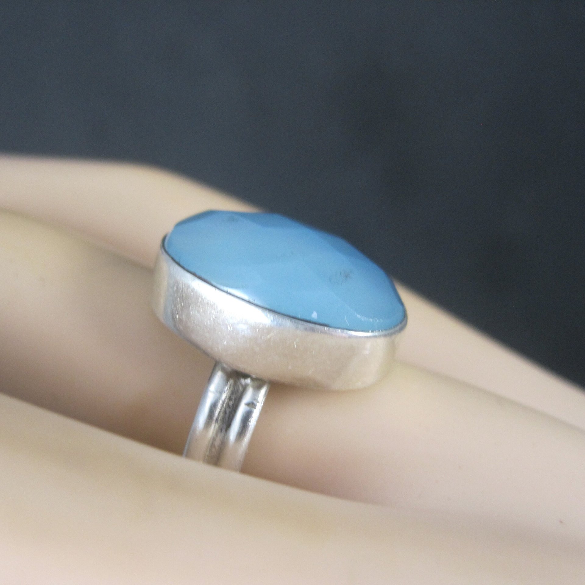 Vintage Sterling Faceted Chalcedony Ring Size 8
