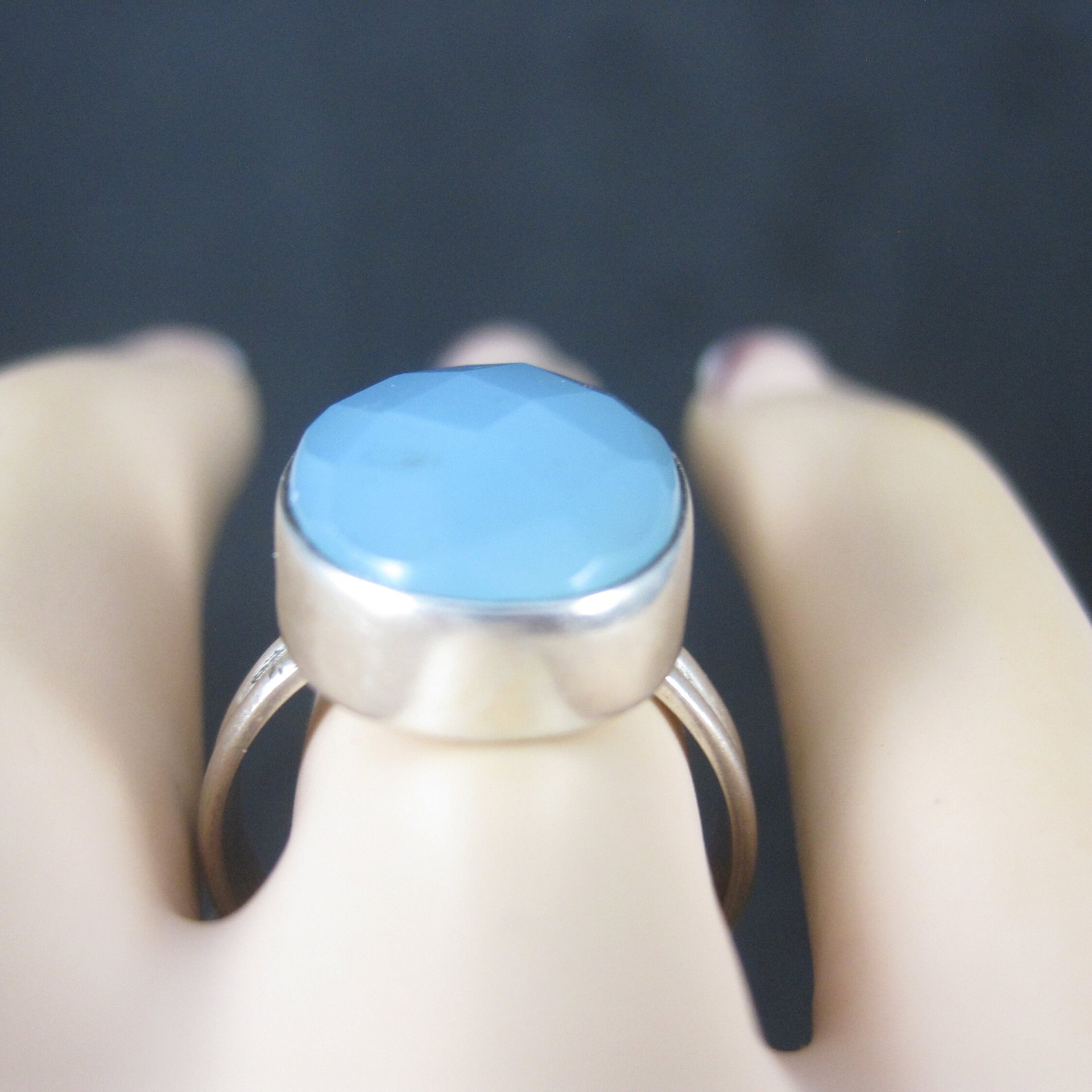 Vintage Sterling Faceted Chalcedony Ring Size 8