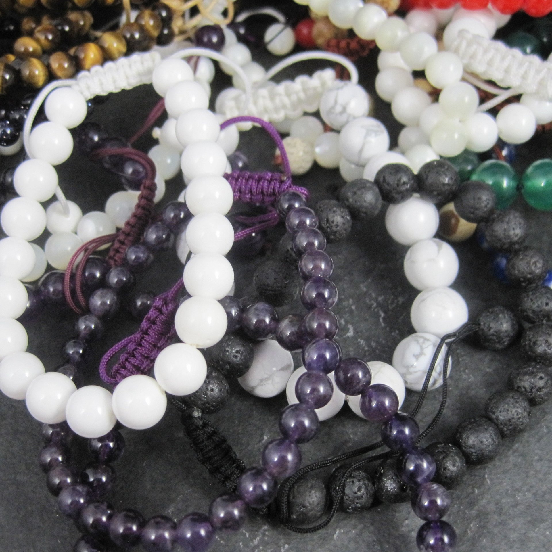 Wholesale Lot of 28 Adjustable Macrame Gemstone Bracelets