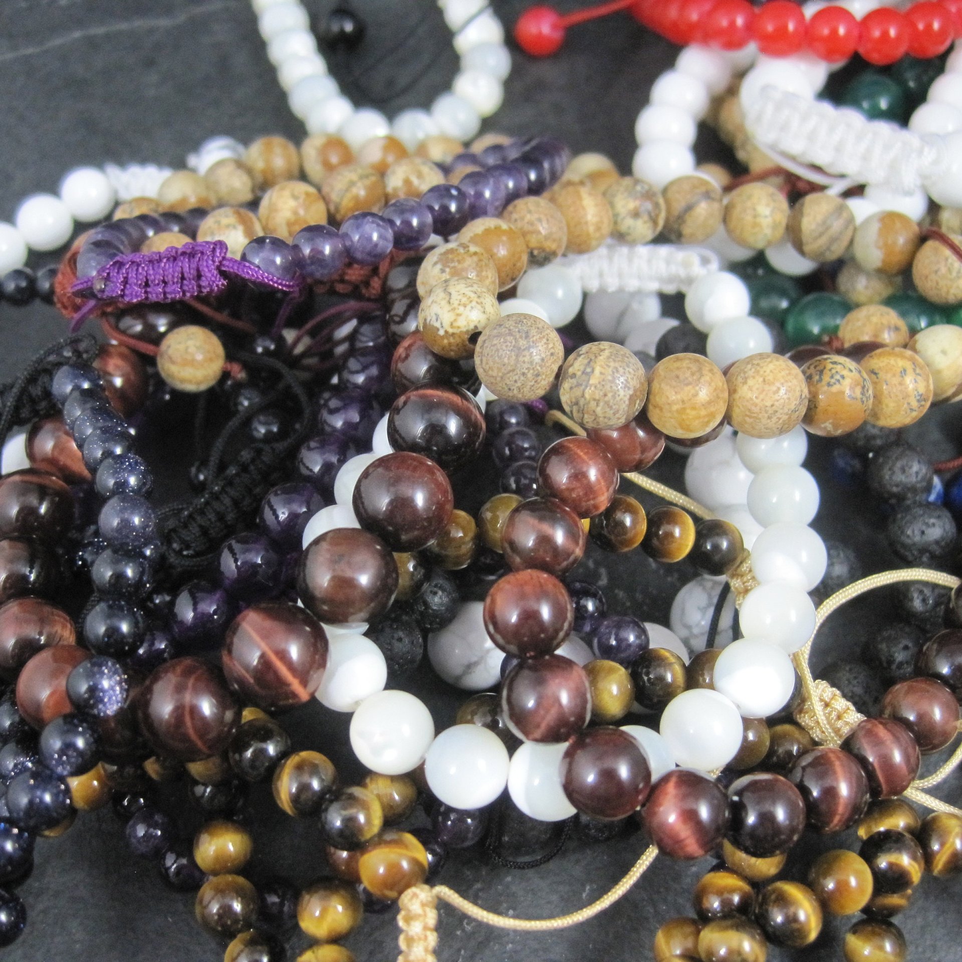 Wholesale Lot of 28 Adjustable Macrame Gemstone Bracelets