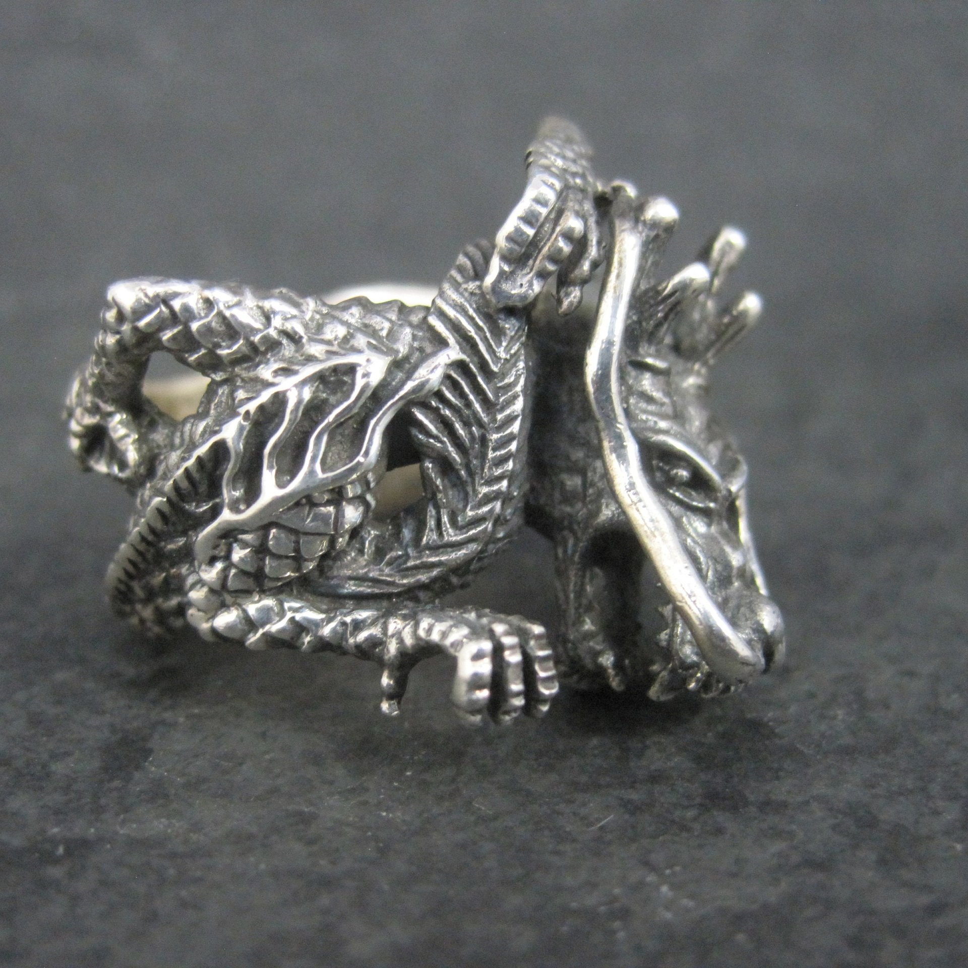 Huge Vintage Sterling Dragon Ring Size 10.5