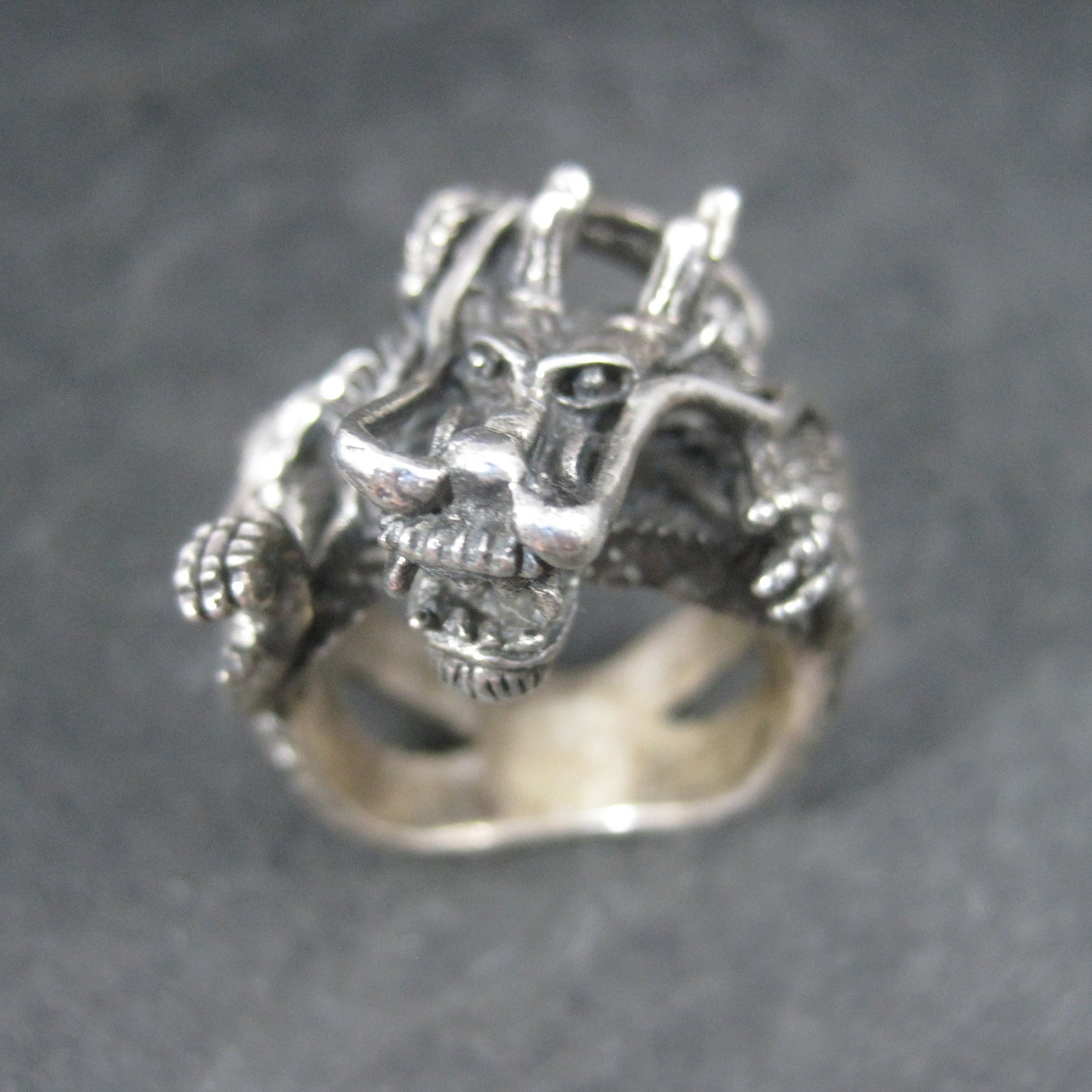Huge Vintage Sterling Dragon Ring Size 10.5