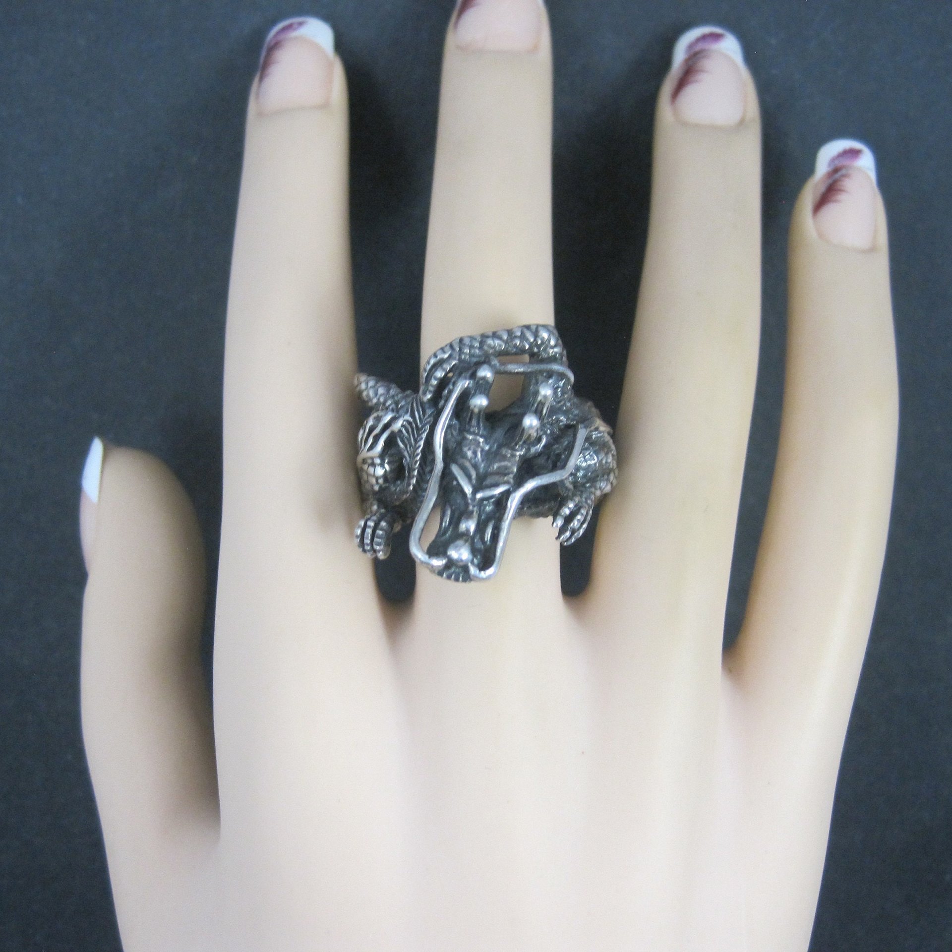 Huge Vintage Sterling Dragon Ring Size 10.5