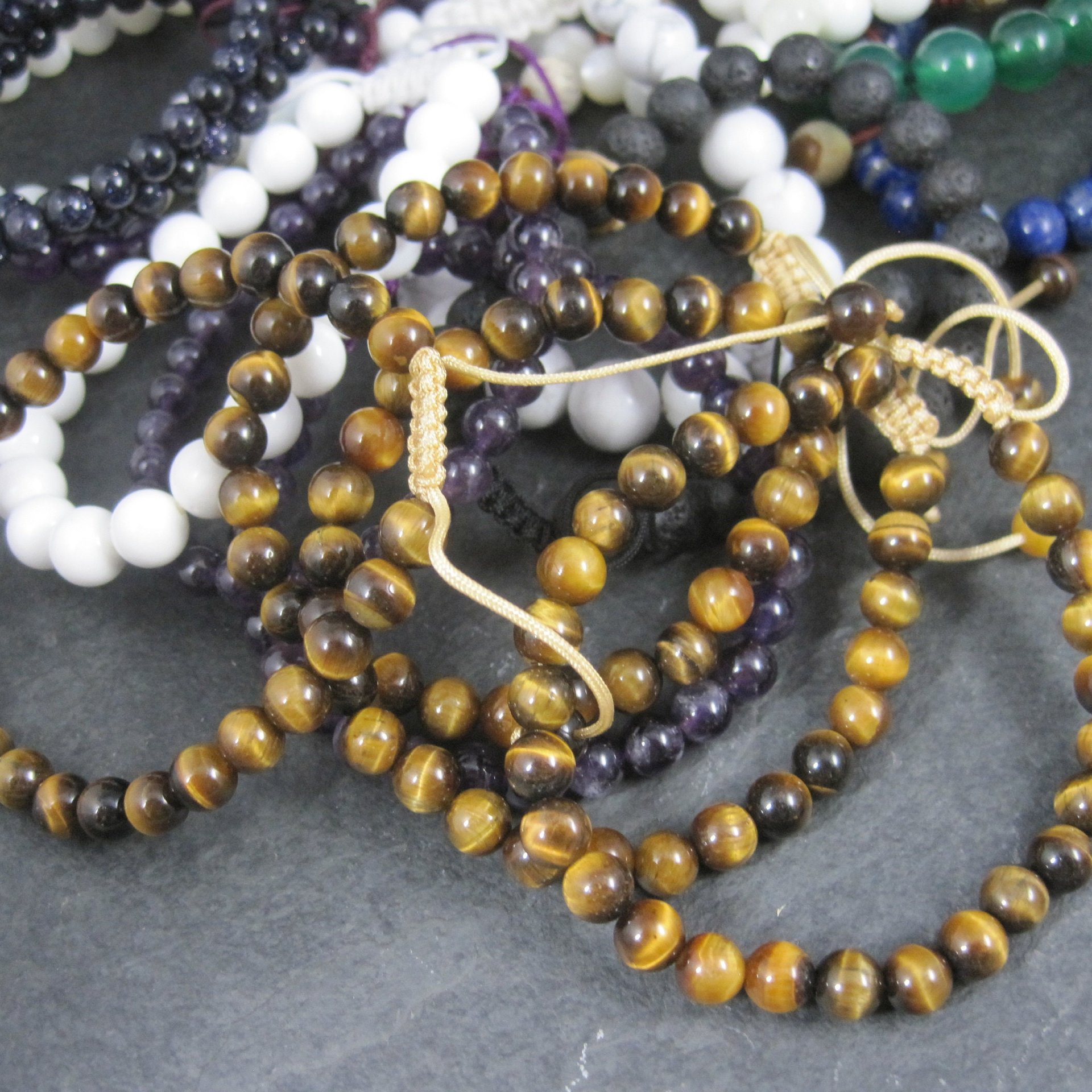 Wholesale Lot of 28 Adjustable Macrame Gemstone Bracelets