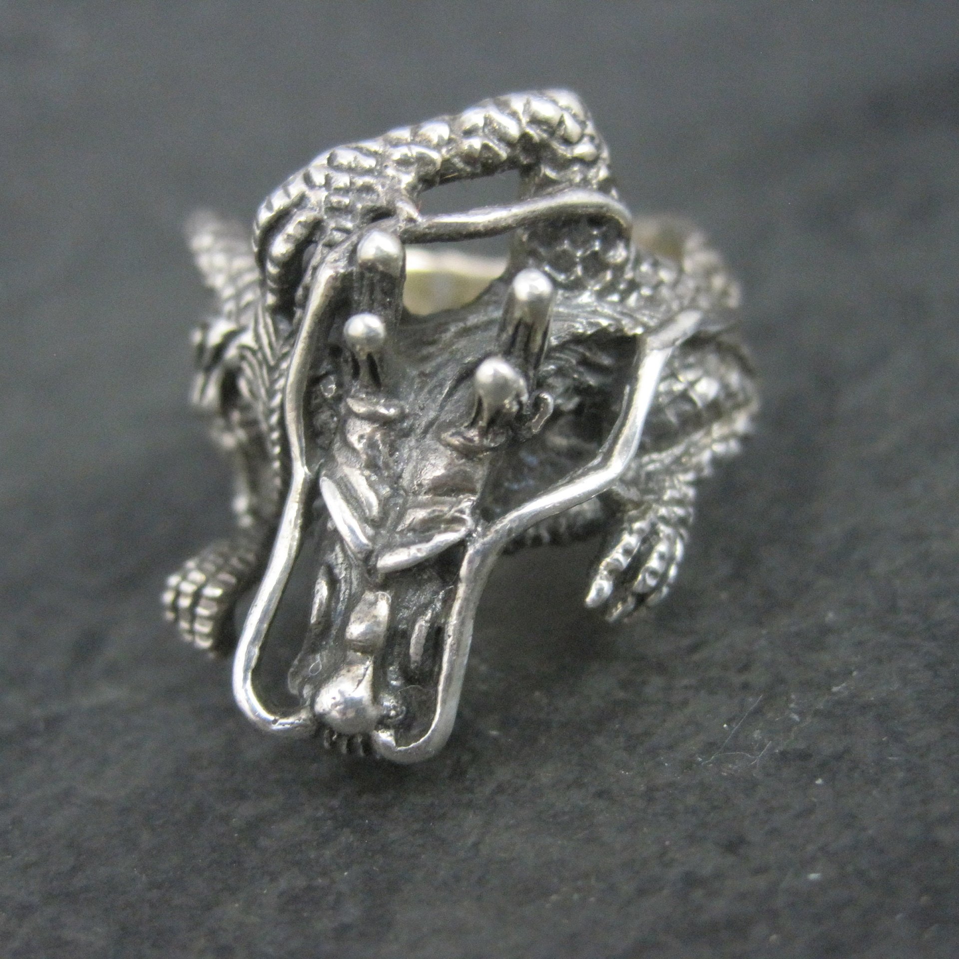 Huge Vintage Sterling Dragon Ring Size 10.5