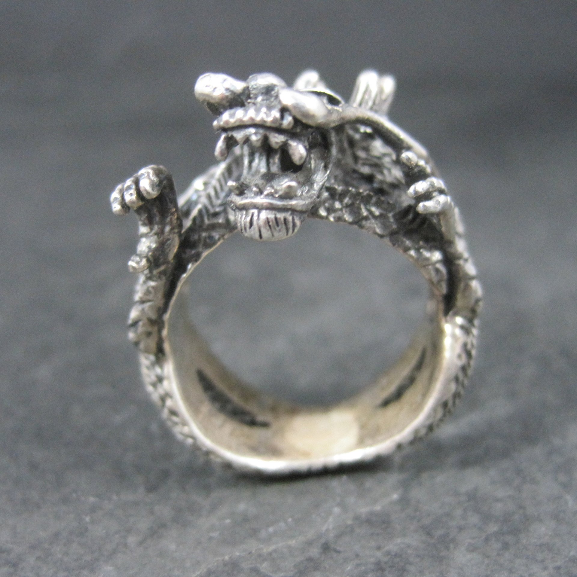 Huge Vintage Sterling Dragon Ring Size 10.5