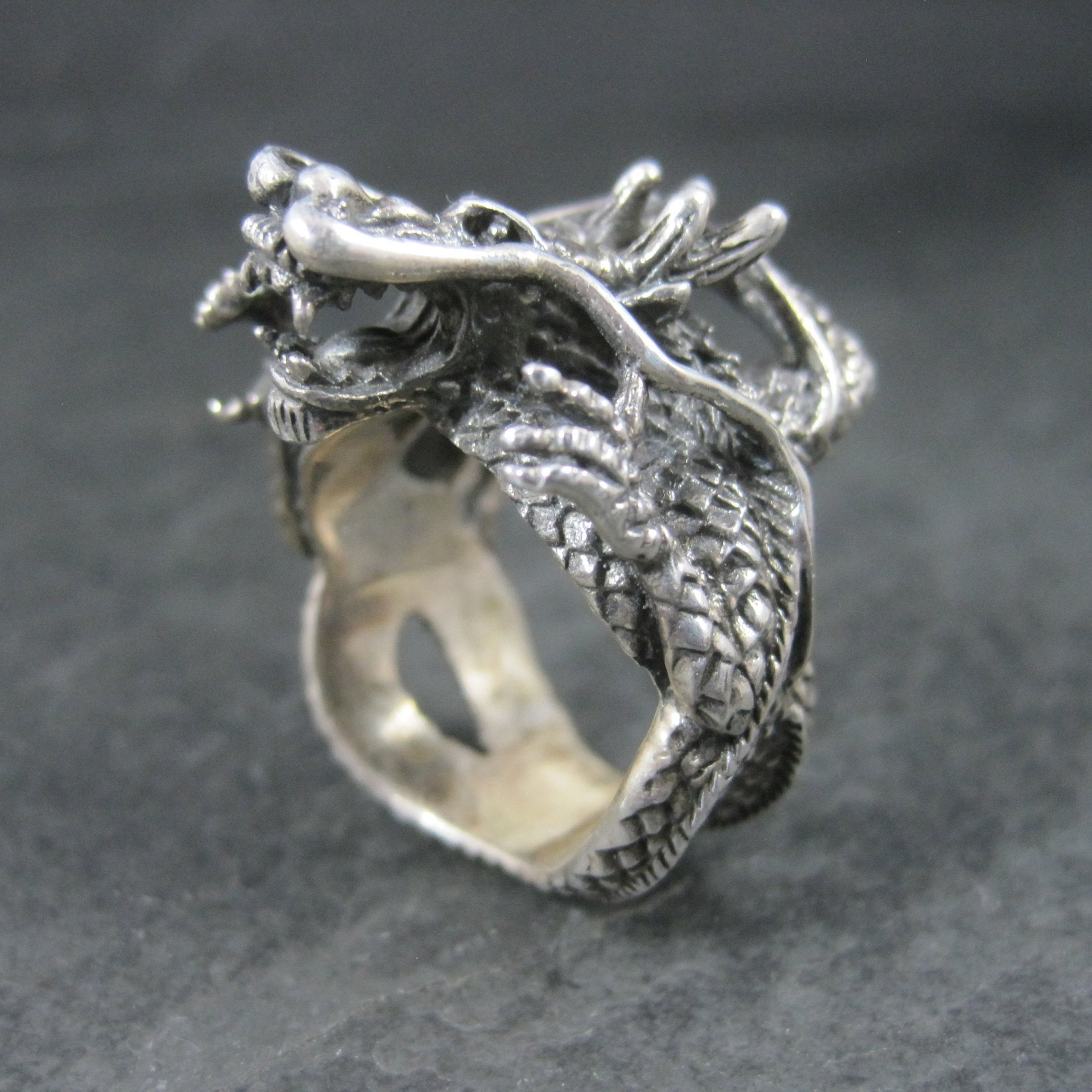 Huge Vintage Sterling Dragon Ring Size 10.5