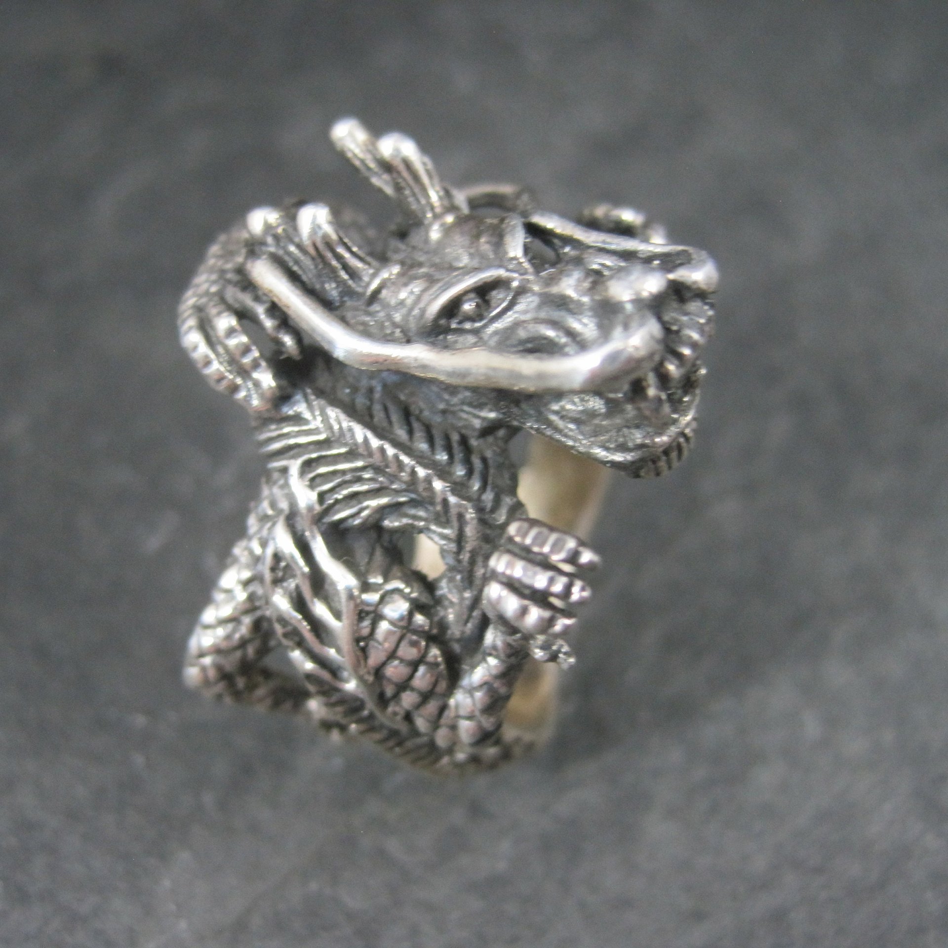 Huge Vintage Sterling Dragon Ring Size 10.5