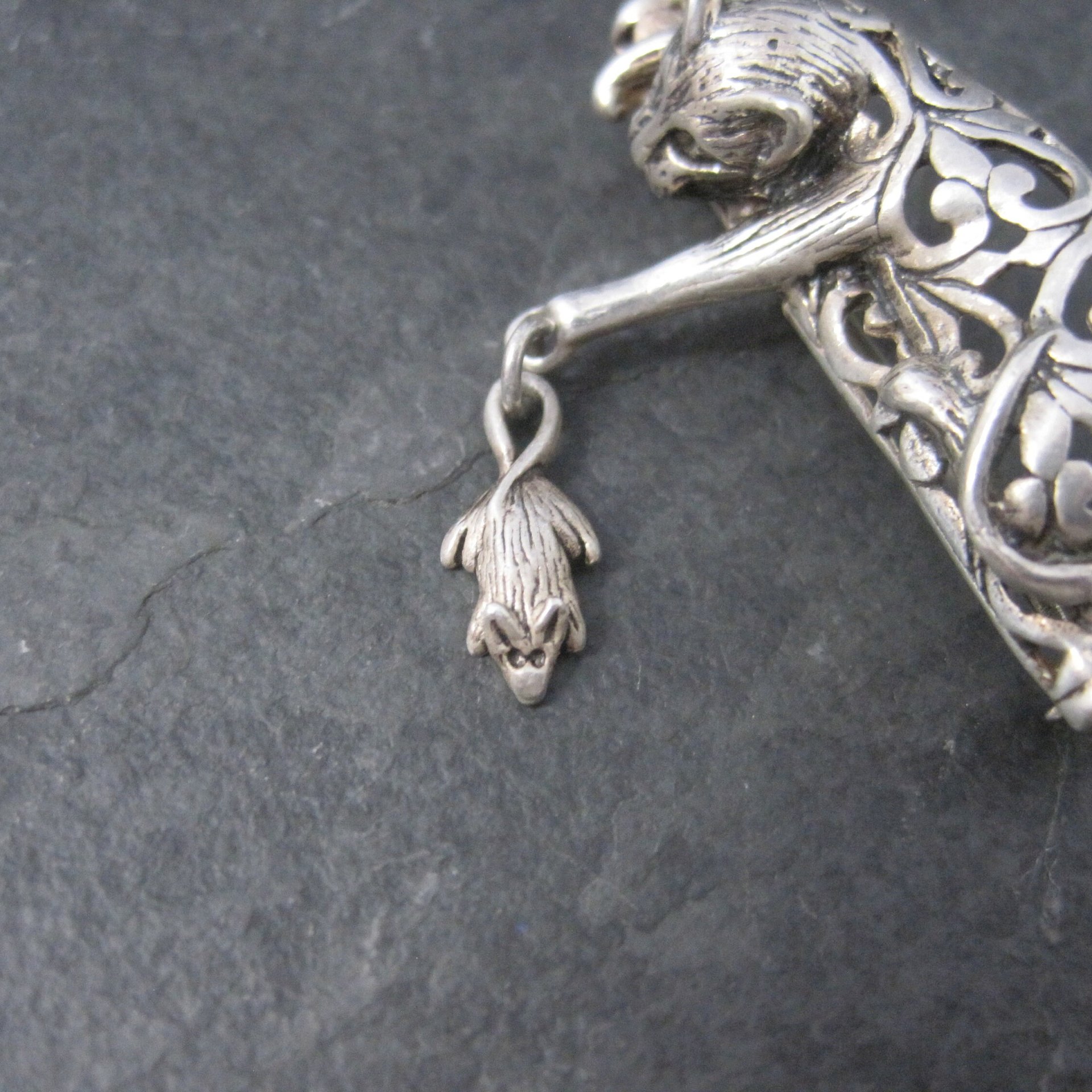 Vintage Sterling Cat and Mouse Brooch
