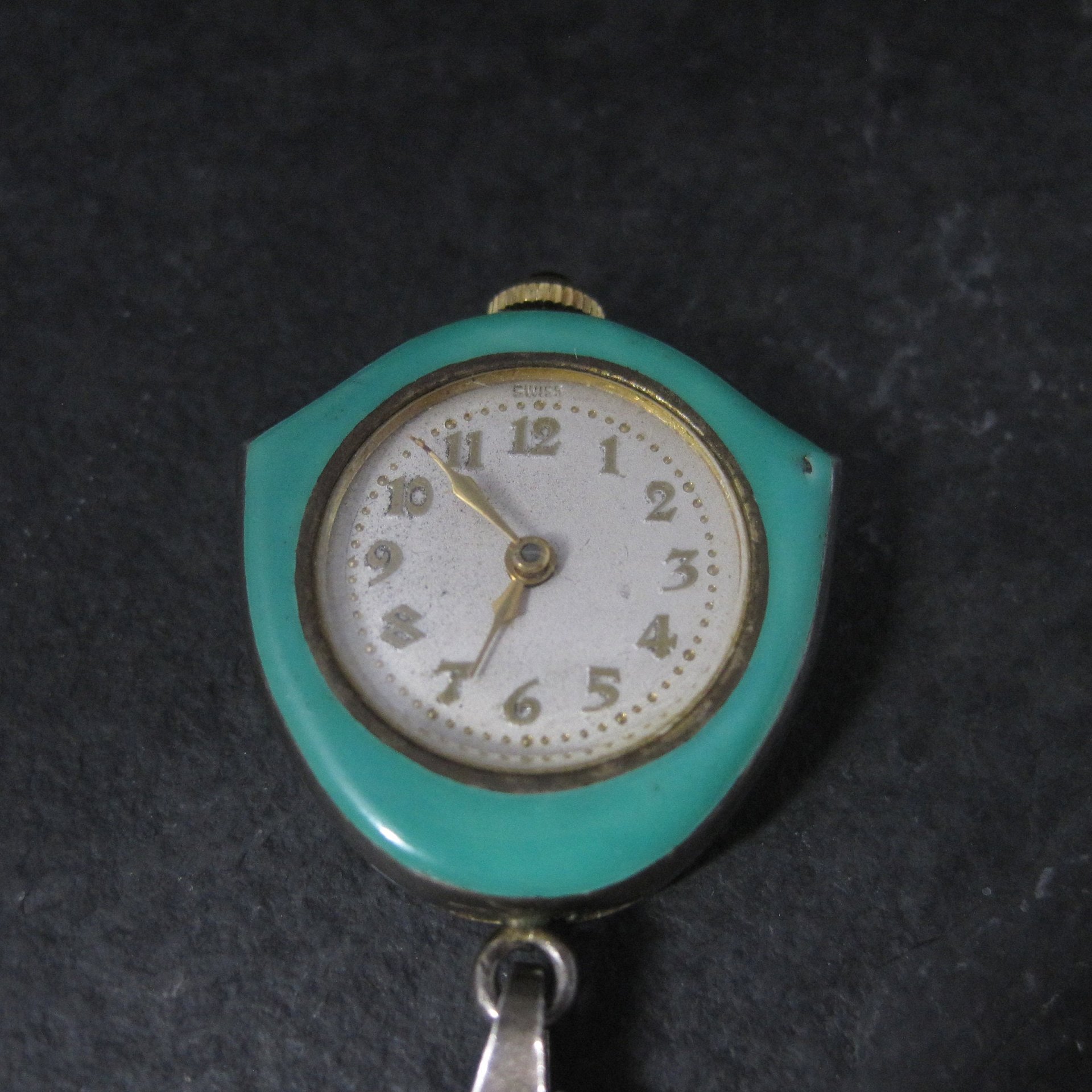 Art Deco Sterling Swiss Enamel Watch Pendant