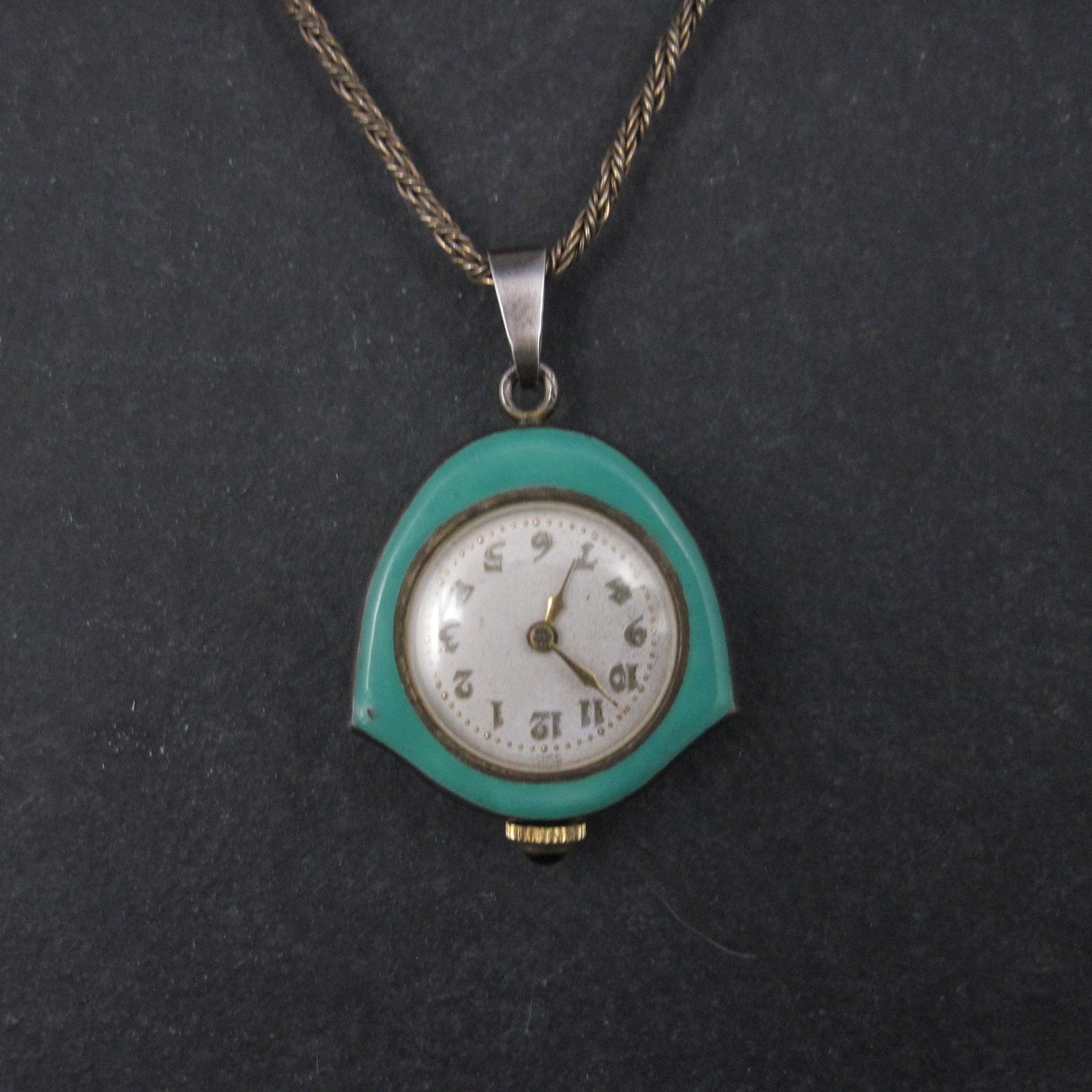 Art Deco Sterling Swiss Enamel Watch Pendant