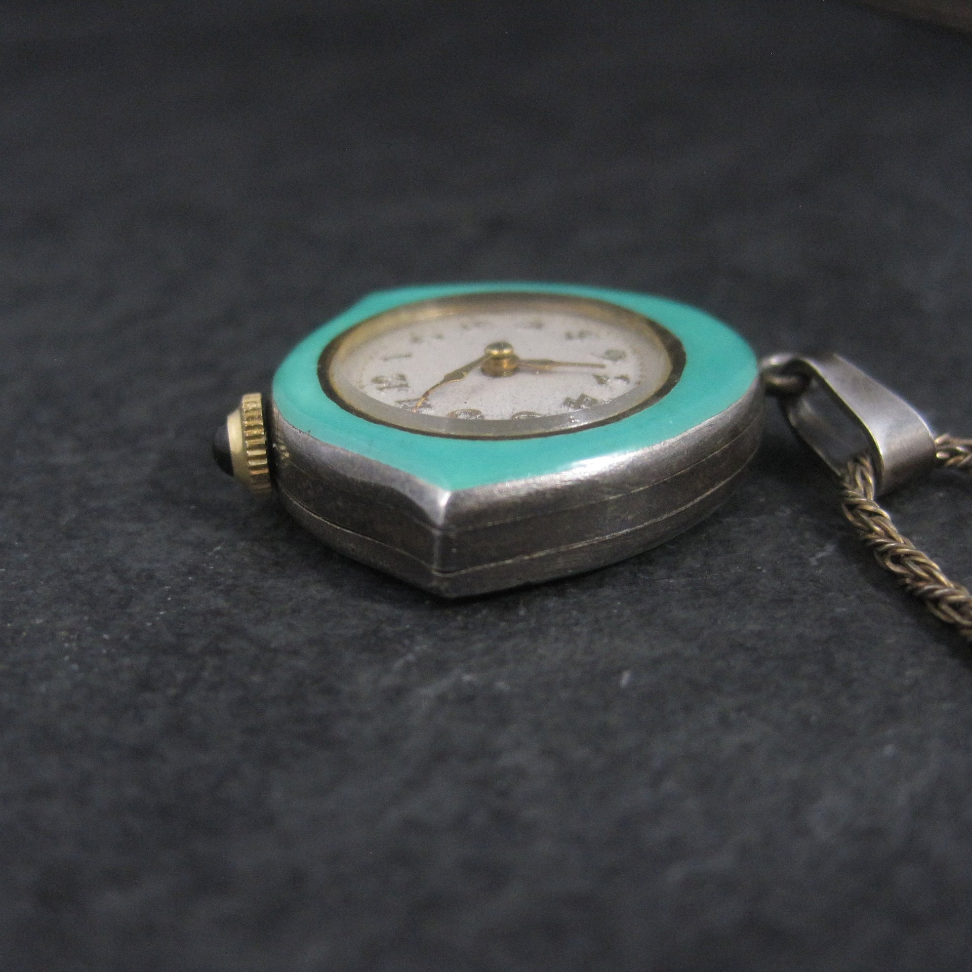 Art Deco Sterling Swiss Enamel Watch Pendant
