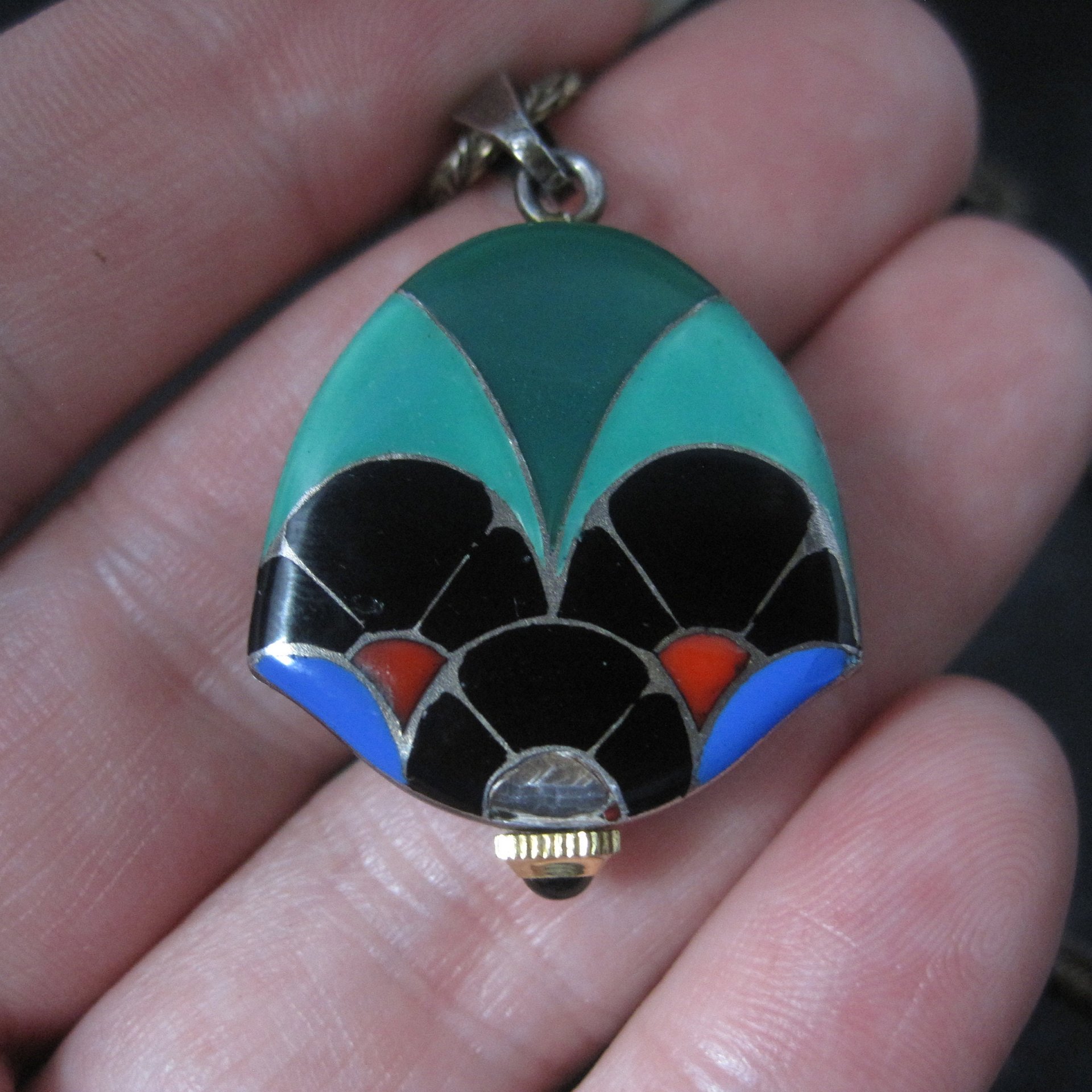 Art Deco Sterling Swiss Enamel Watch Pendant