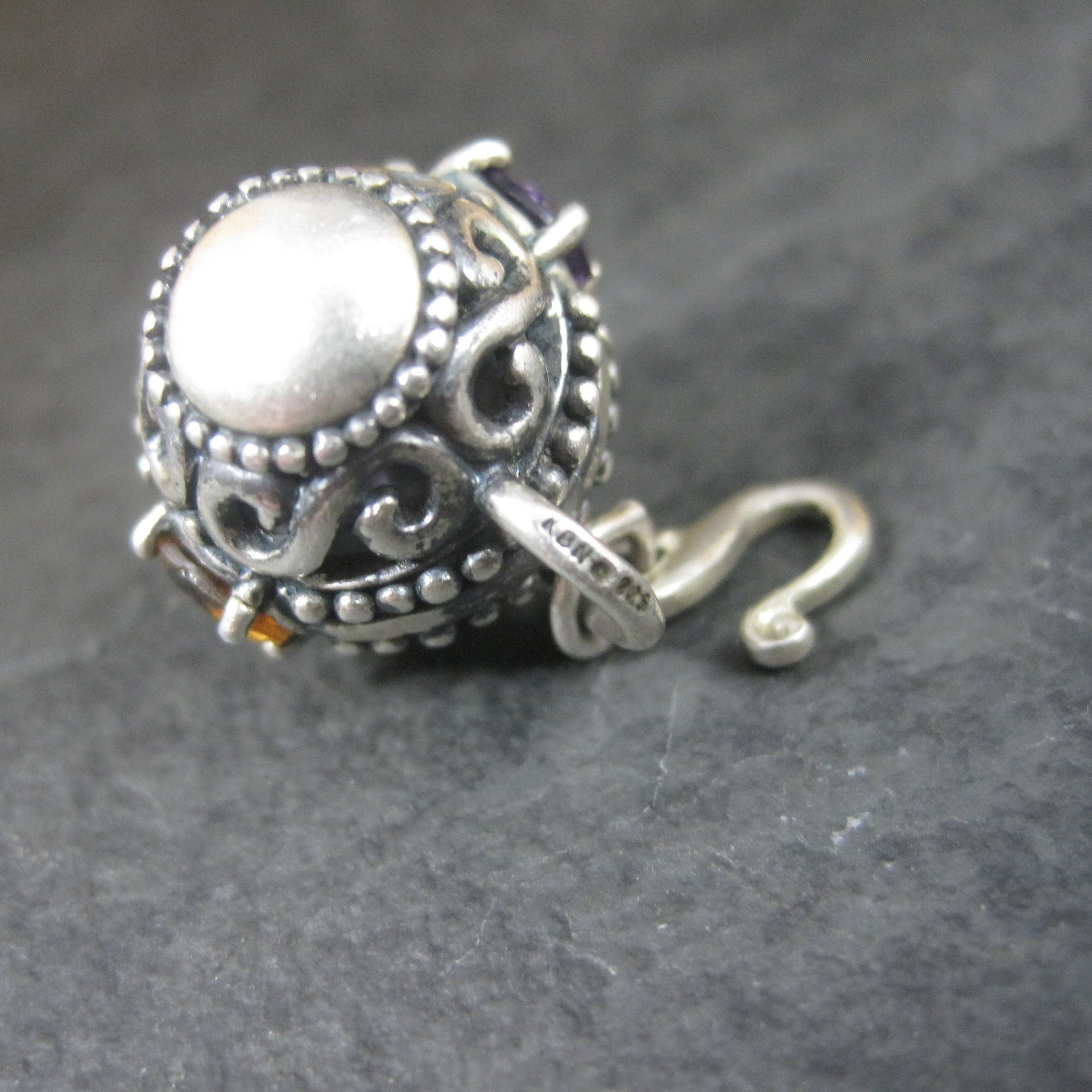 Sterling Kabana Citrine Amethyst Barrel Charm