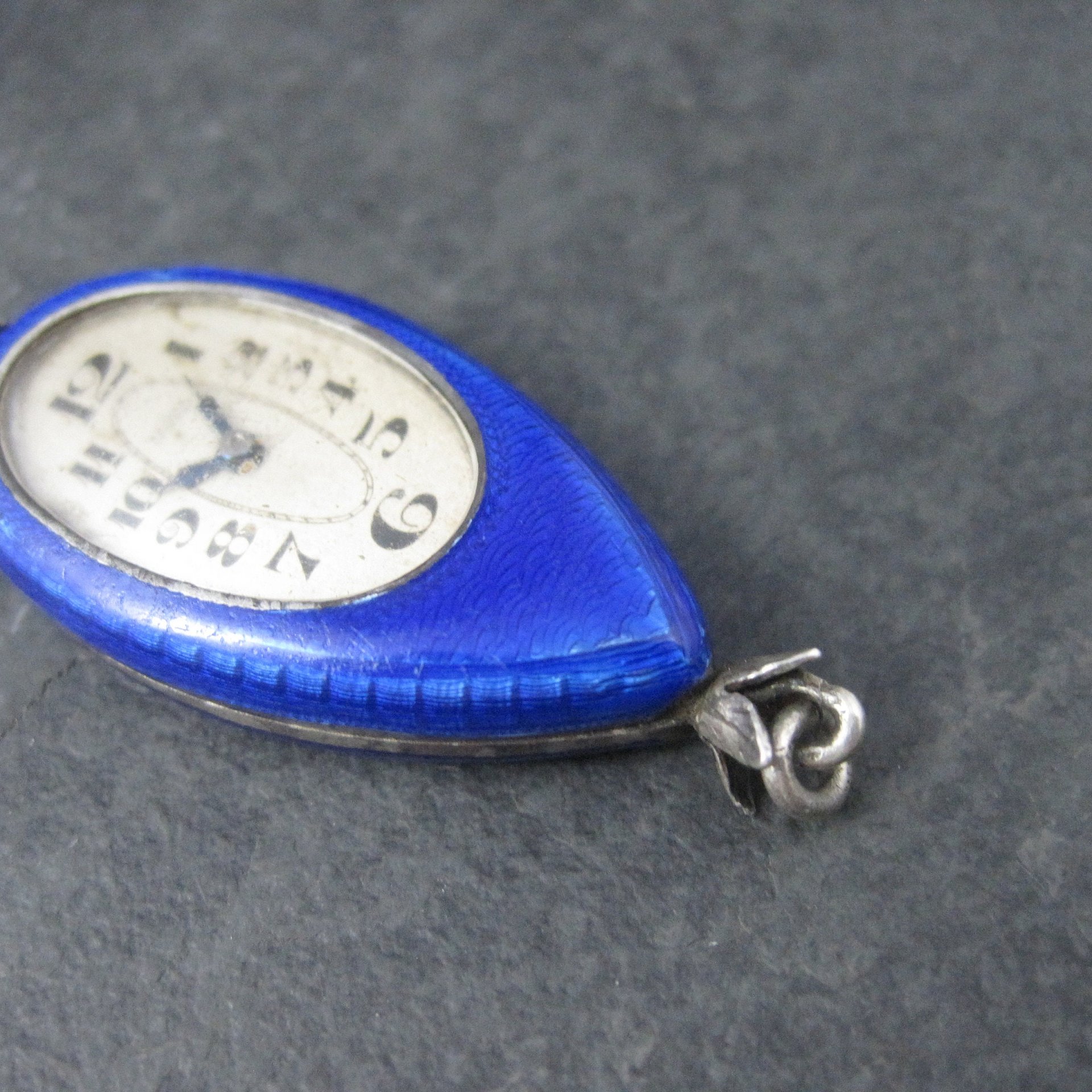 Ahrens Lucerne Art Deco Sterling Blue Enamel Watch Pendant